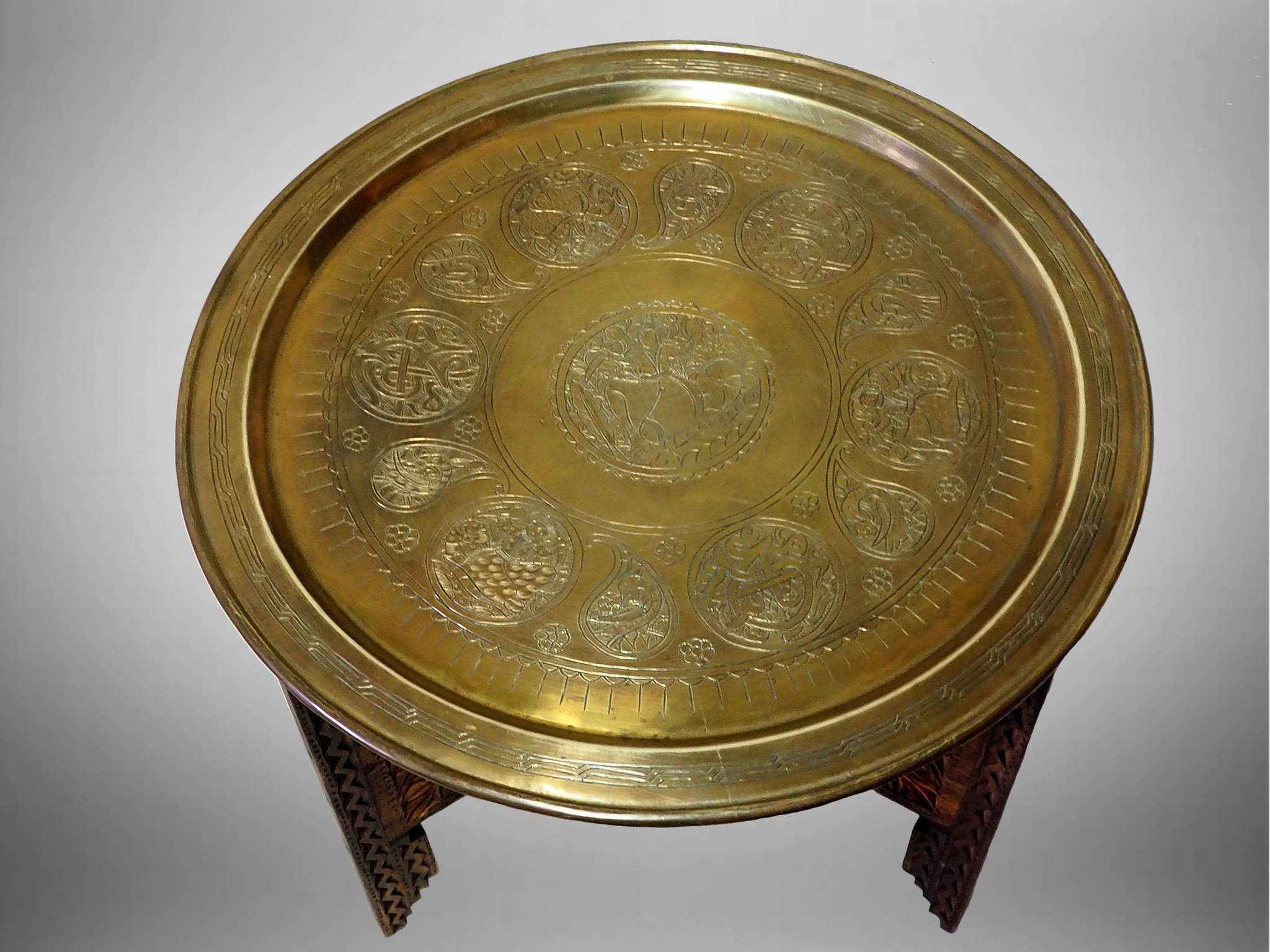 Chinese Oval Etched Decorated Solid Opium Brass Tray