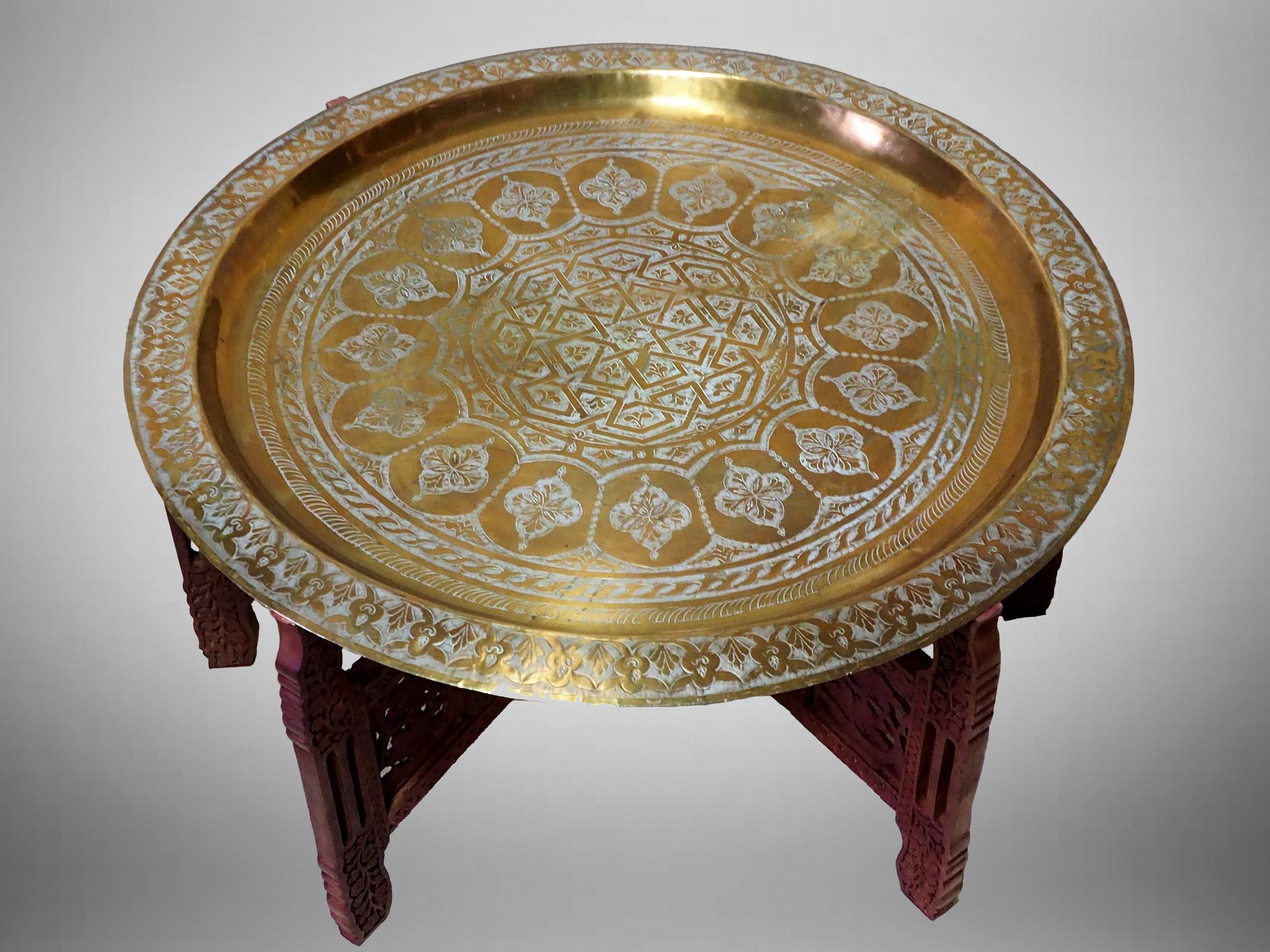 80 cm Antique ottoman orient Islamic  Hammer Engraved Brass table Tea table side table Tray from Afghanistan  No-21/L