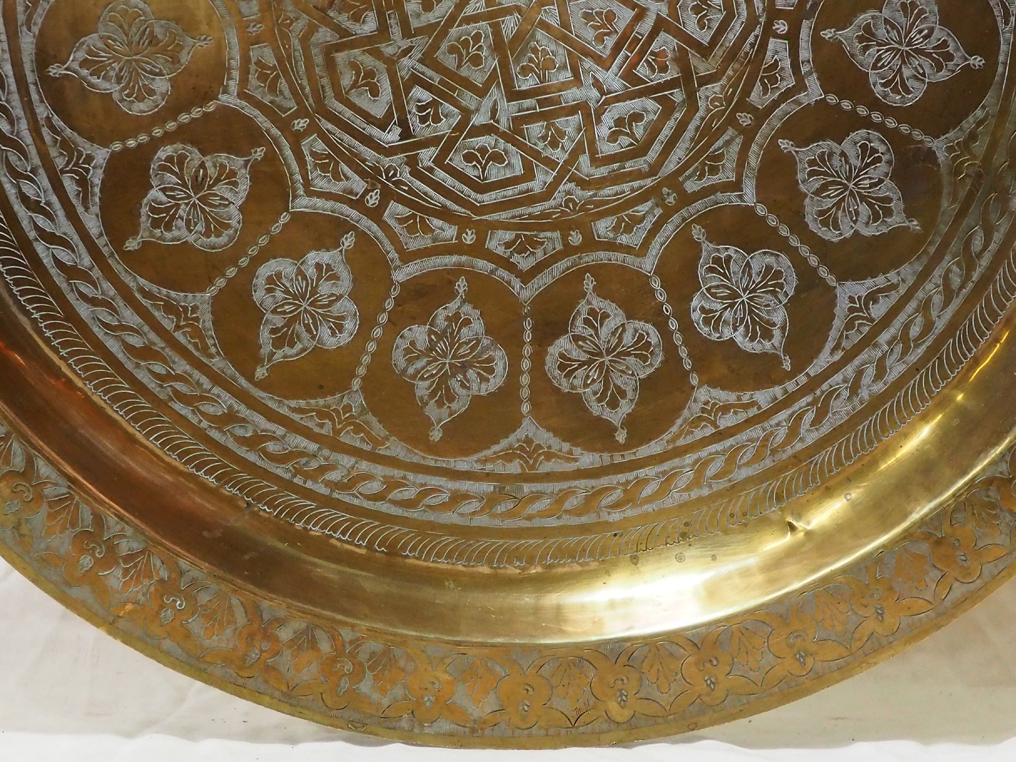 80 cm Antique ottoman orient Islamic  Hammer Engraved Brass table Tea table side table Tray from Afghanistan  No-21/L