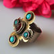 Turkmen Women's turquoise ring with gold plating  No: 472