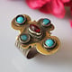 Turkmen Women's turquoise ring with gold plating  No: 472