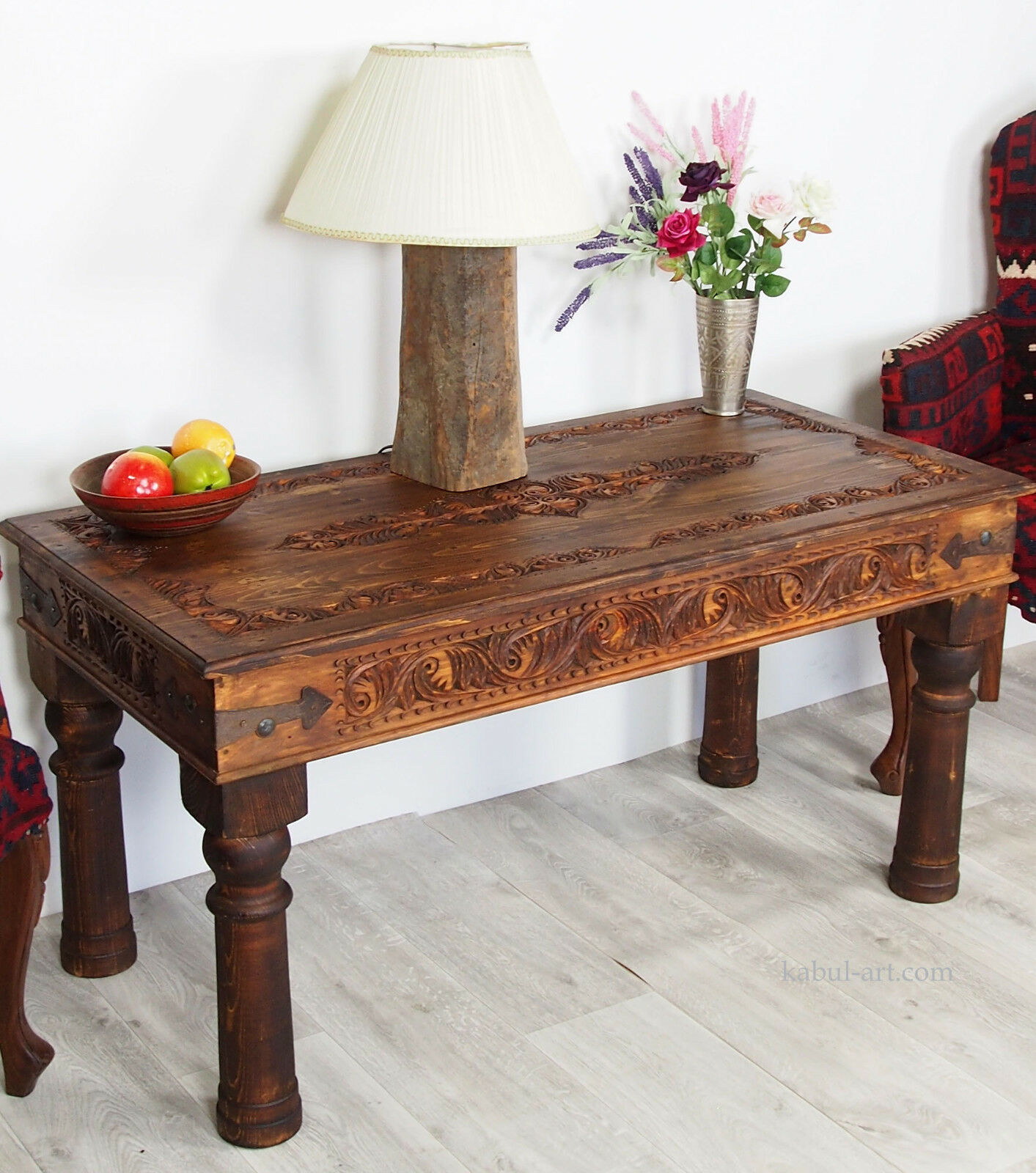 120x60 cm  solid wood hand-carved  table Nuristan  Afghanistan