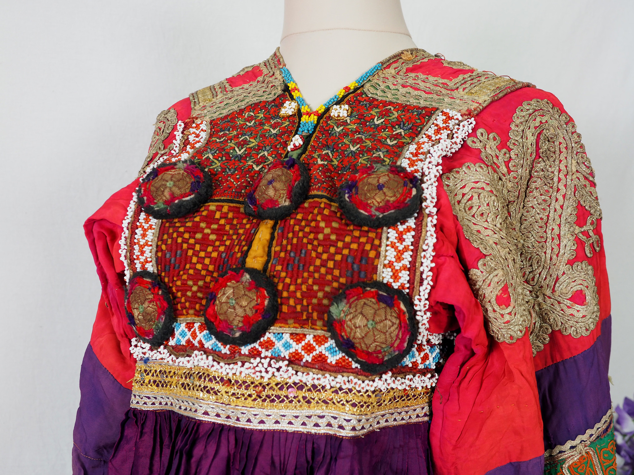antique hand embroidered nomadic Kuchi Ethnic silk wedding dress from Afghanistan No-21/9
