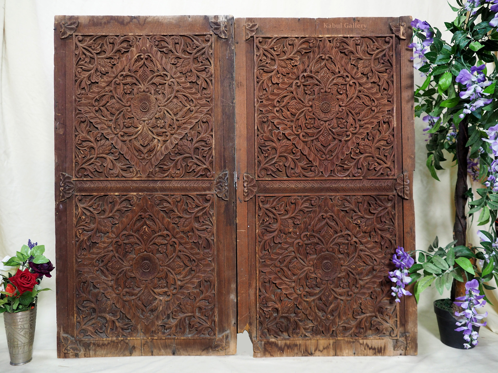 Antique orient vintage carved wooden Door from Nuristan Afghanistan