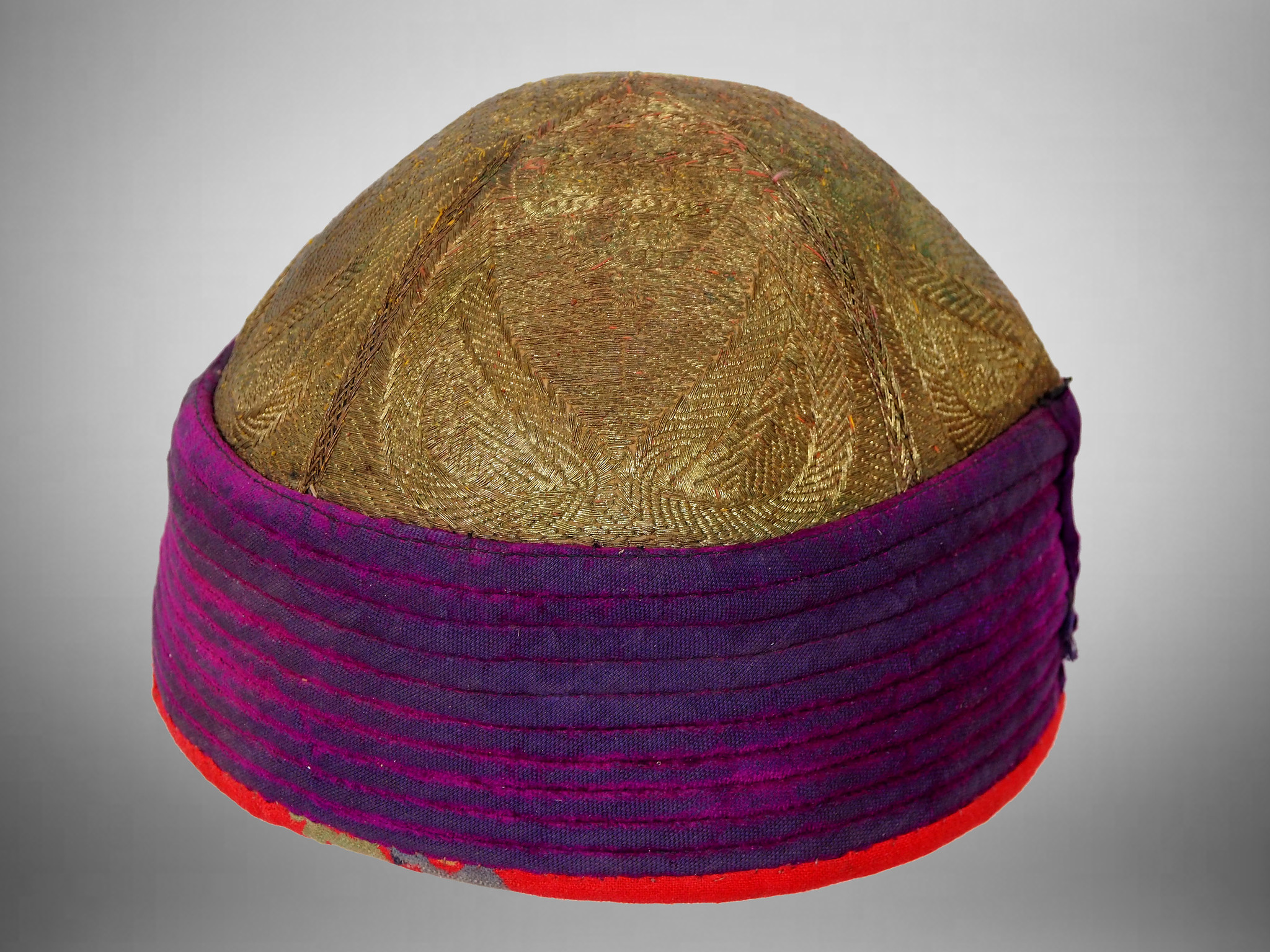 antique original AFGHANISTAN – Khyber Pass tribal metallic embroidery velvet hat  Afghan nomadic Traditional embroidered Wedding hat  zari