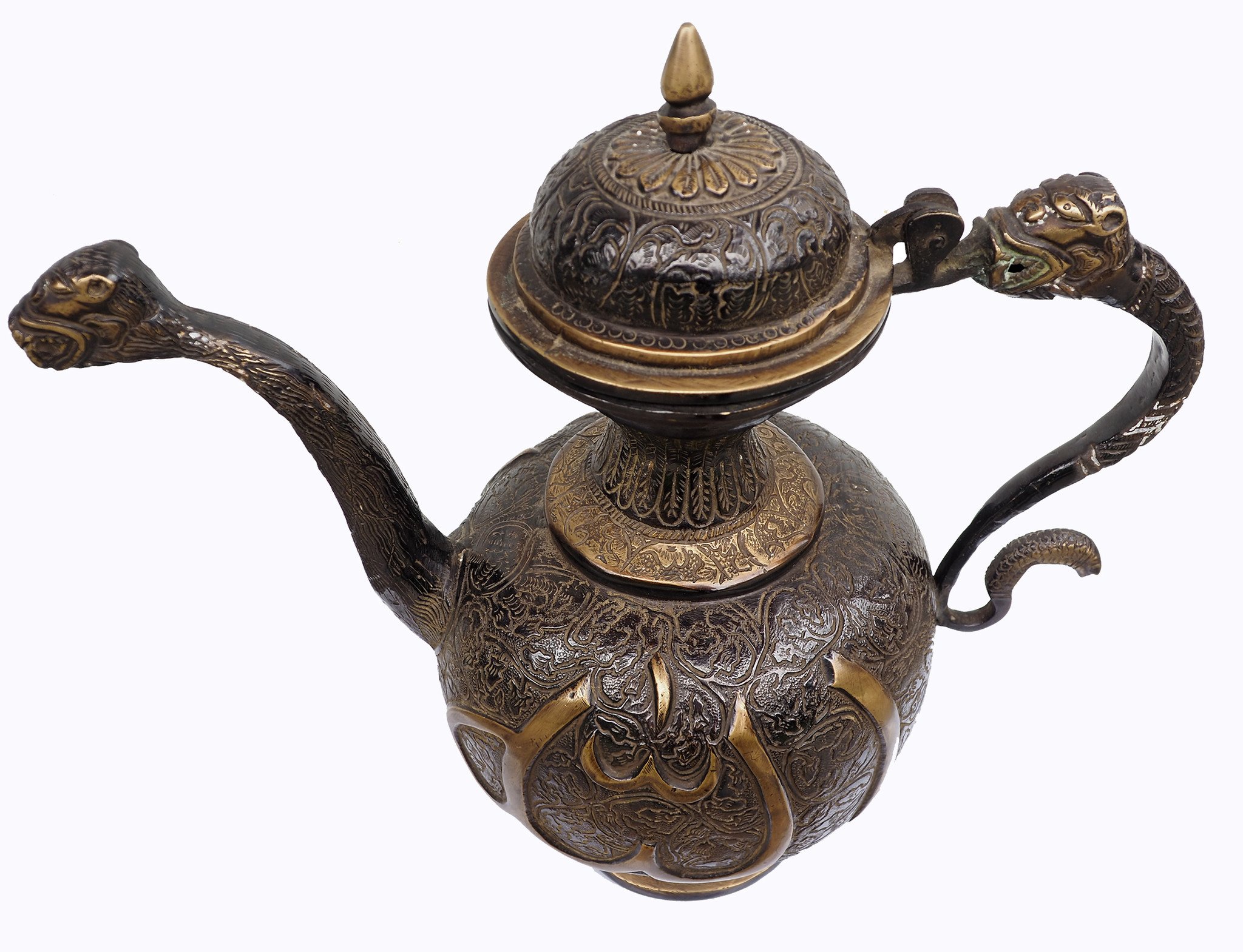 heavy islamic bronze  Ewer teapot  Aftaba North indian with Islamic Arabic script Alla (الله)