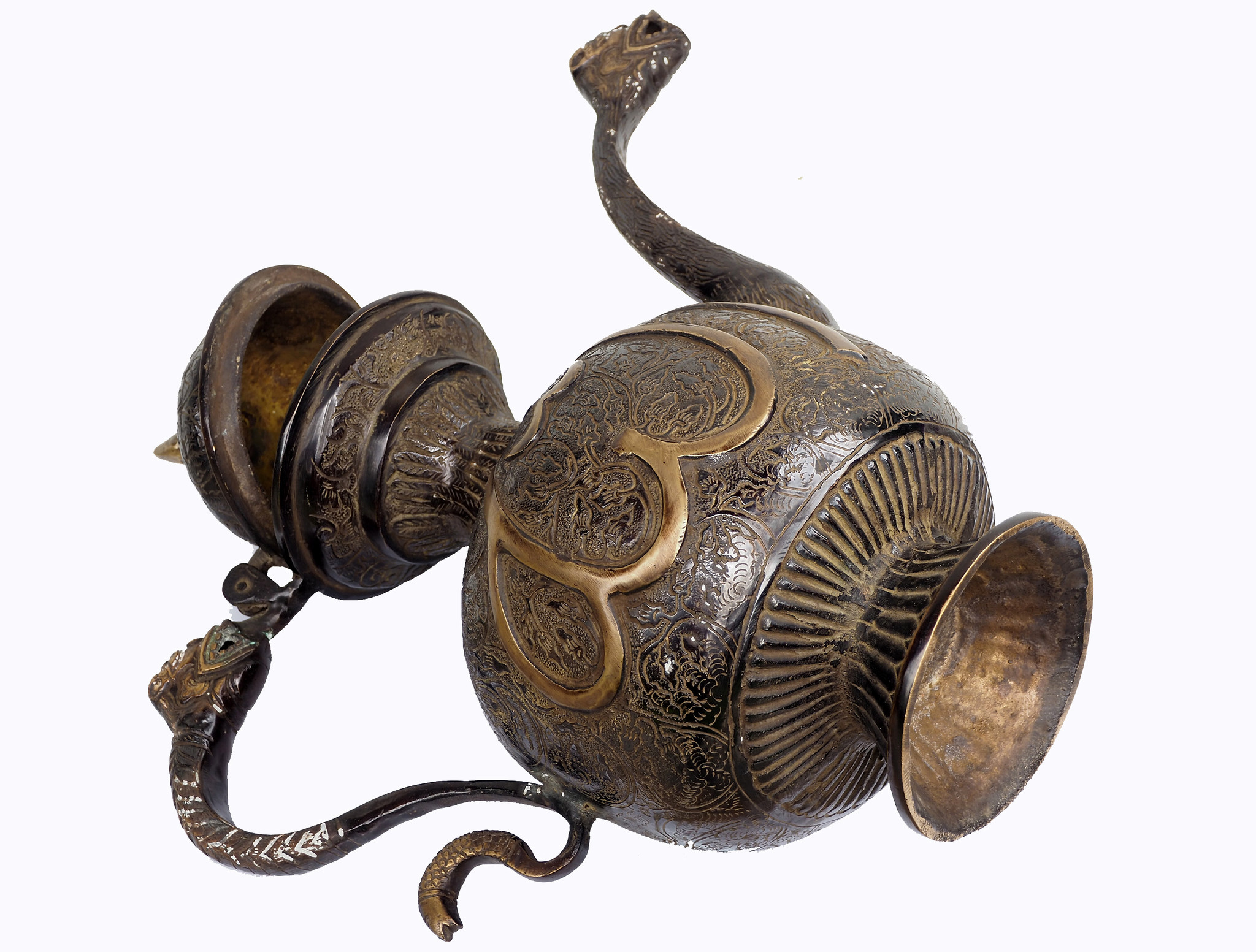 heavy islamic bronze  Ewer teapot  Aftaba North indian with Islamic Arabic script Alla (الله)