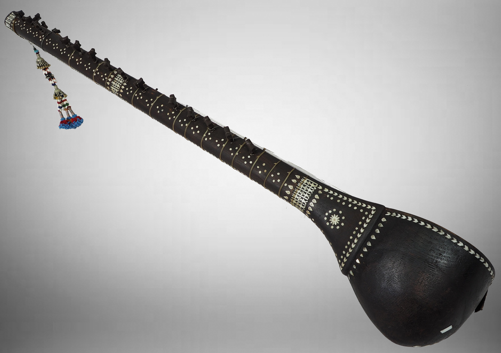 antique afghan folk music instrument Tambur Tanbur tanboor from Afghanaistan  with mother-of-pearl and bone inlaid  تنبور No:21