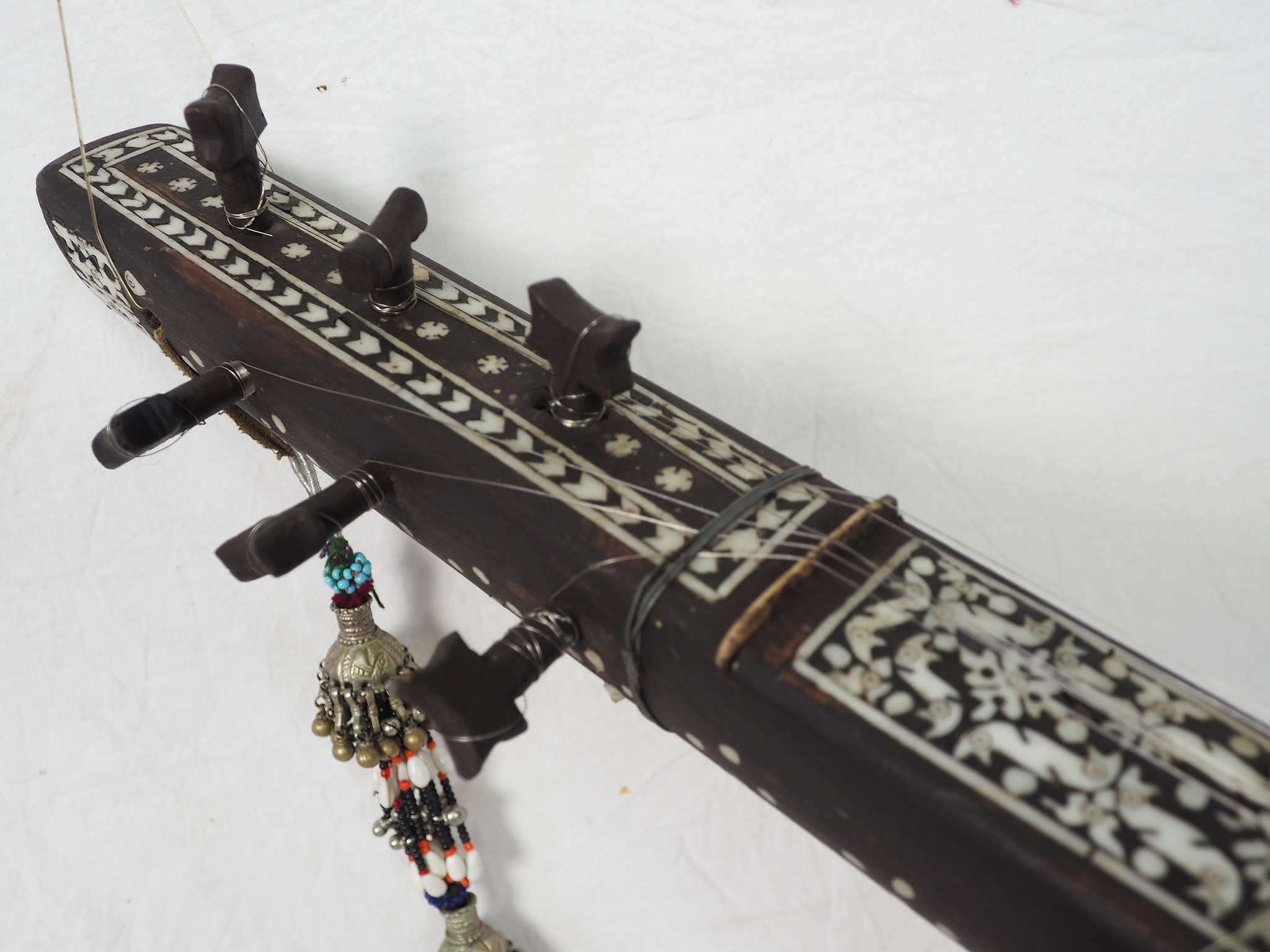 antique afghan folk music instrument Tambur Tanbur tanboor from Afghanaistan  with mother-of-pearl and bone inlaid  تنبور No:21