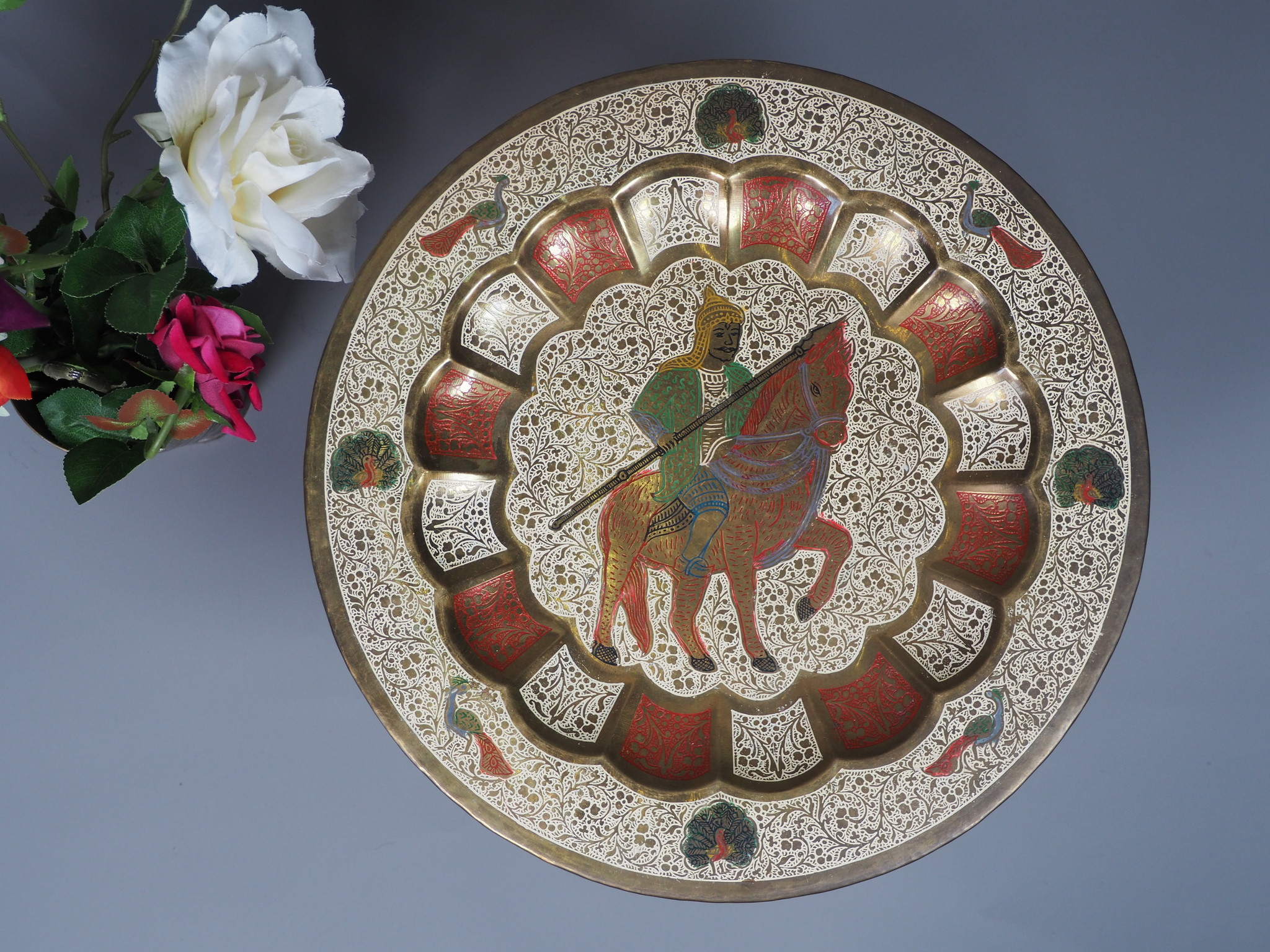 35 cm antique Indian enamel work brass plate tray No: K10