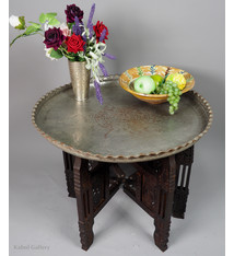 64 cm Ø  Antique ottoman orient Islamic  Hammer Engraved Copper table Tea table side table Tray from Afghanistan  No-1