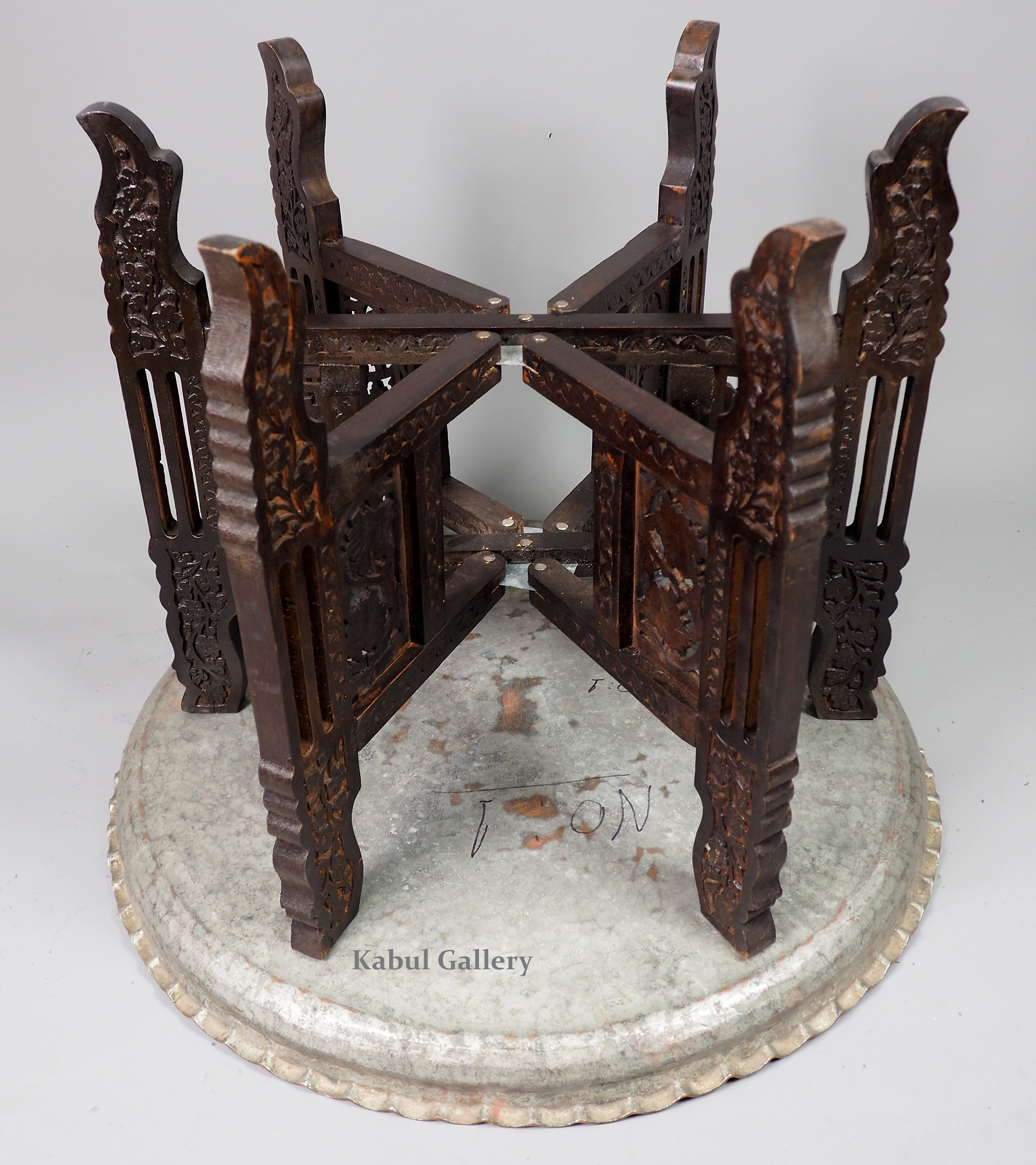 64 cm Ø  Antique ottoman orient Islamic  Hammer Engraved Brass table Tea table side table Tray from Afghanistan  No-1