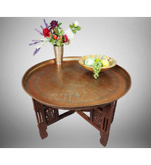 76 cm Ø  Antique ottoman orient Islamic  Hammer Engraved Copper table Tea table side table Tray from Afghanistan  16/1