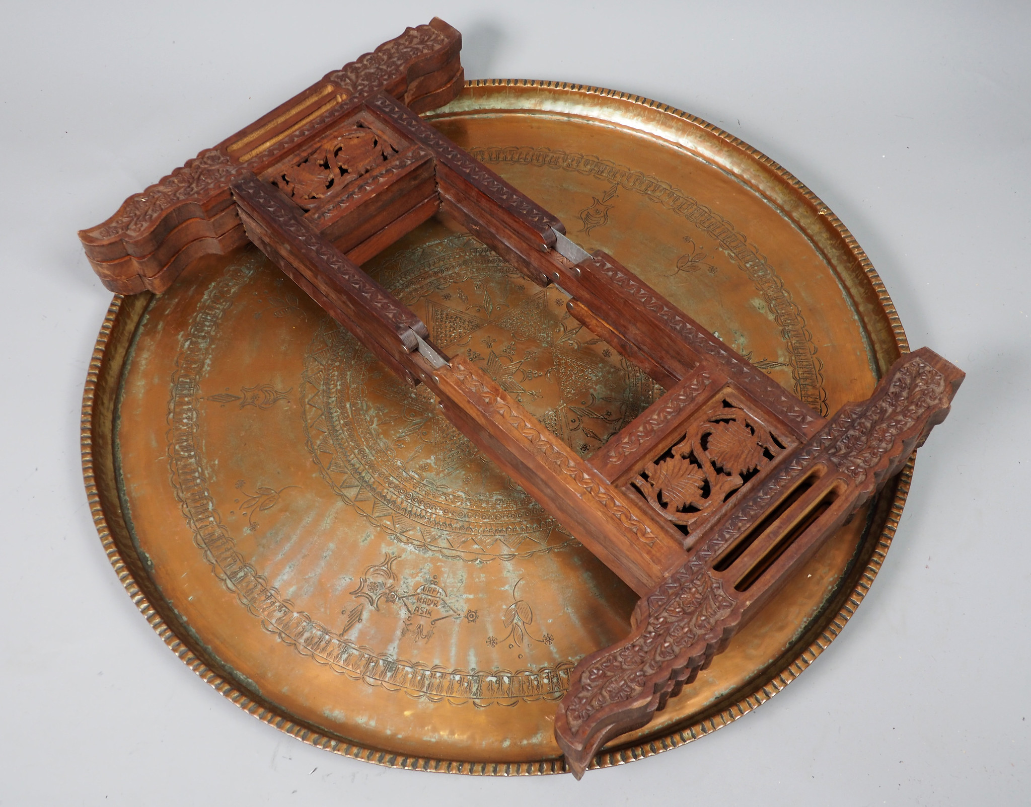 76 cm Ø  osmanisch ägyptisch marokkanisch orient Messing tablett Teetisch beisteltisch Afghanistan   16/1