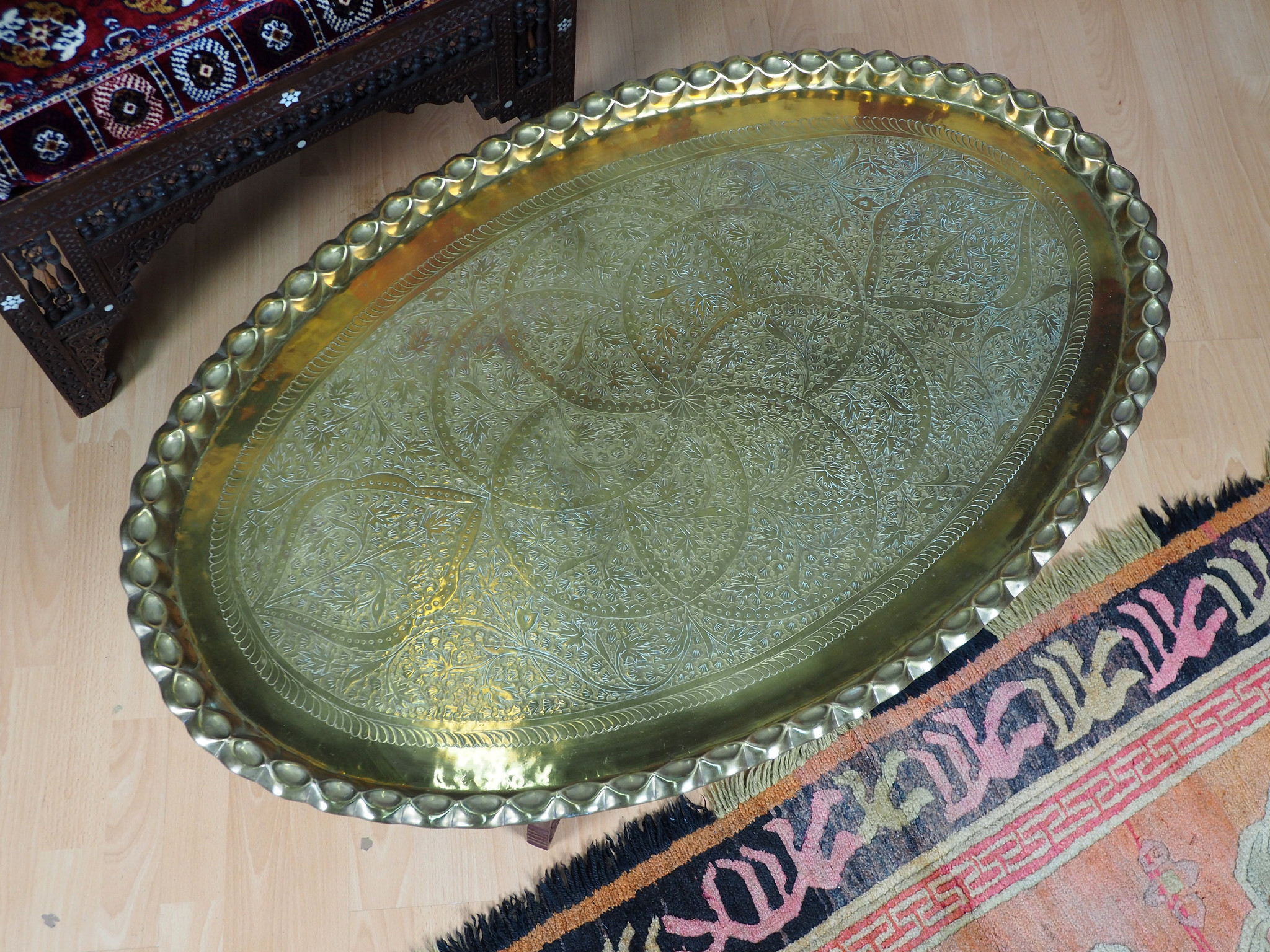 101x65  cm ottoman orient Islamic ottoman Hammer Engraved Brass table Tray Syria Morocco, Egypt with arabic script calligraphy Oval  Nr:HH1