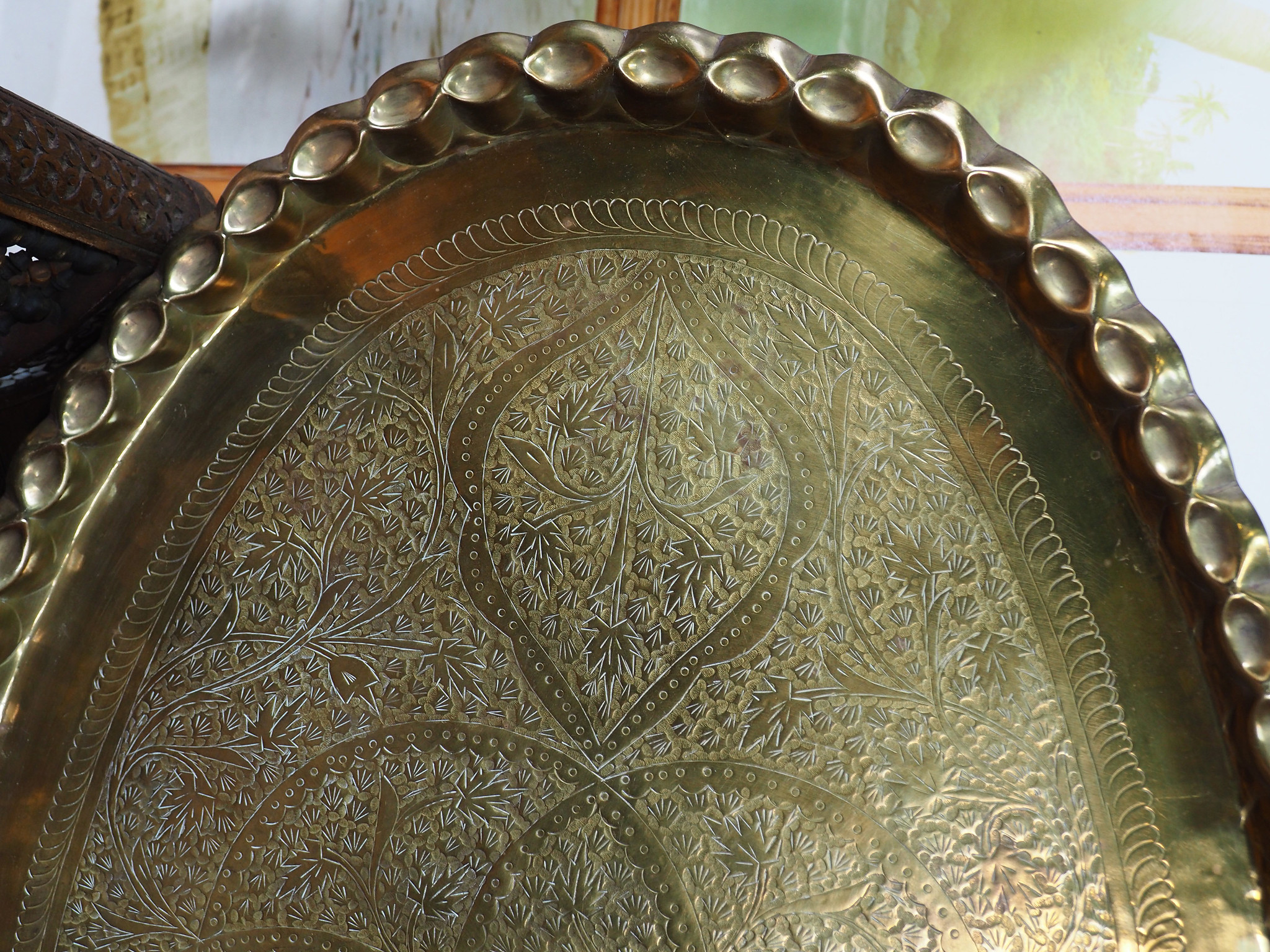 101x65  cm ottoman orient Islamic ottoman Hammer Engraved Brass table Tray Syria Morocco, Egypt with arabic script calligraphy Oval  Nr:HH1