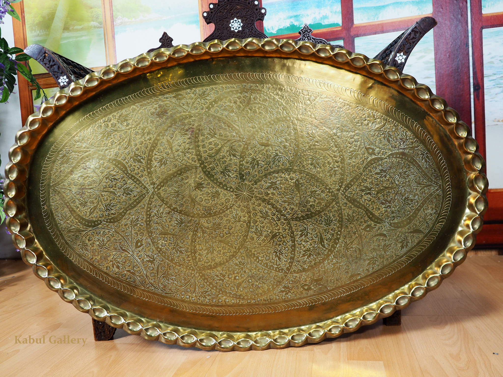 101x65  cm ottoman orient Islamic ottoman Hammer Engraved Brass table Tray Syria Morocco, Egypt with arabic script calligraphy Oval  Nr:HH1