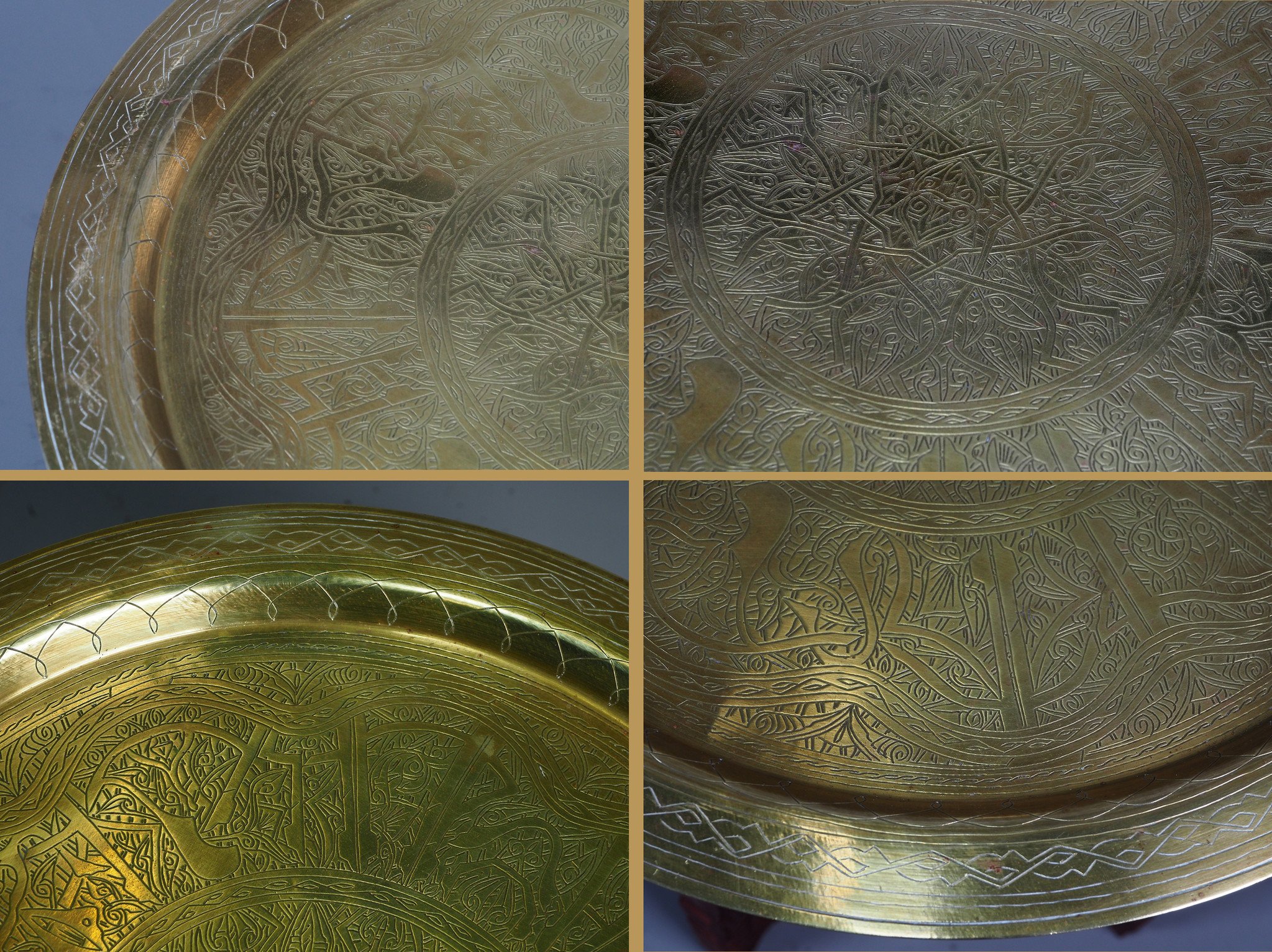cm Ø  Antique ottoman orient Islamic  Hammer Engraved Brass table Tea table side table Tray from Afghanistan  No-HH - 2