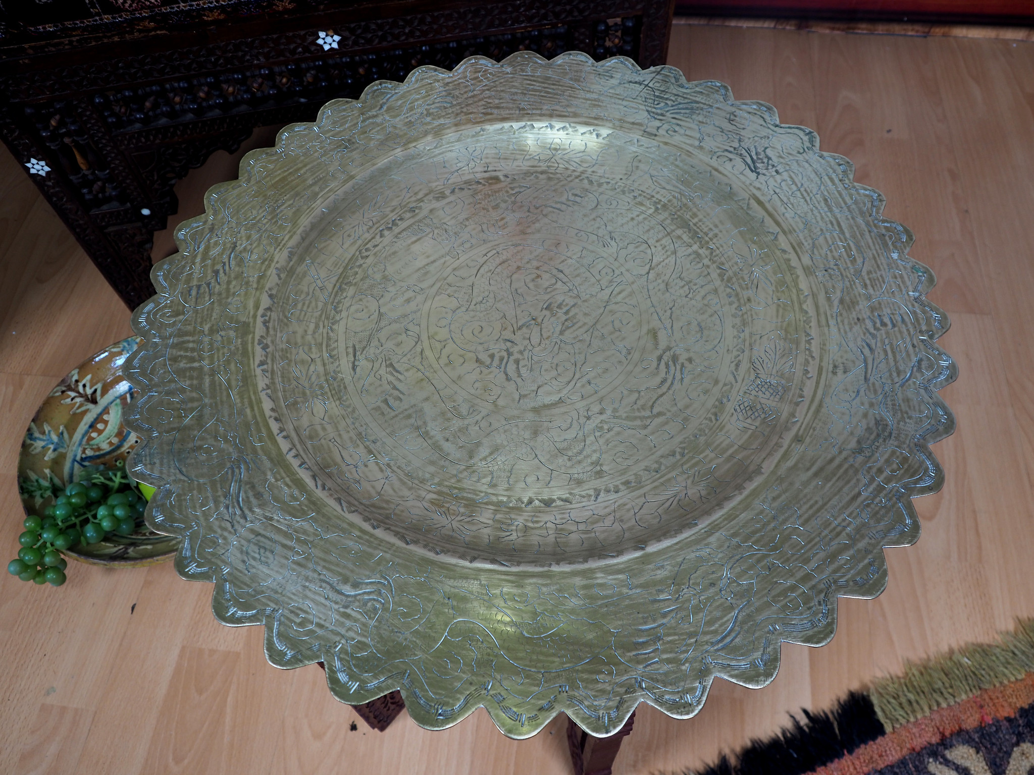 55  cm Ø  Antique ottoman orient Islamic  Hammer Engraved Brass table Tea table side table Tray from Afghanistan  No-HH - 3