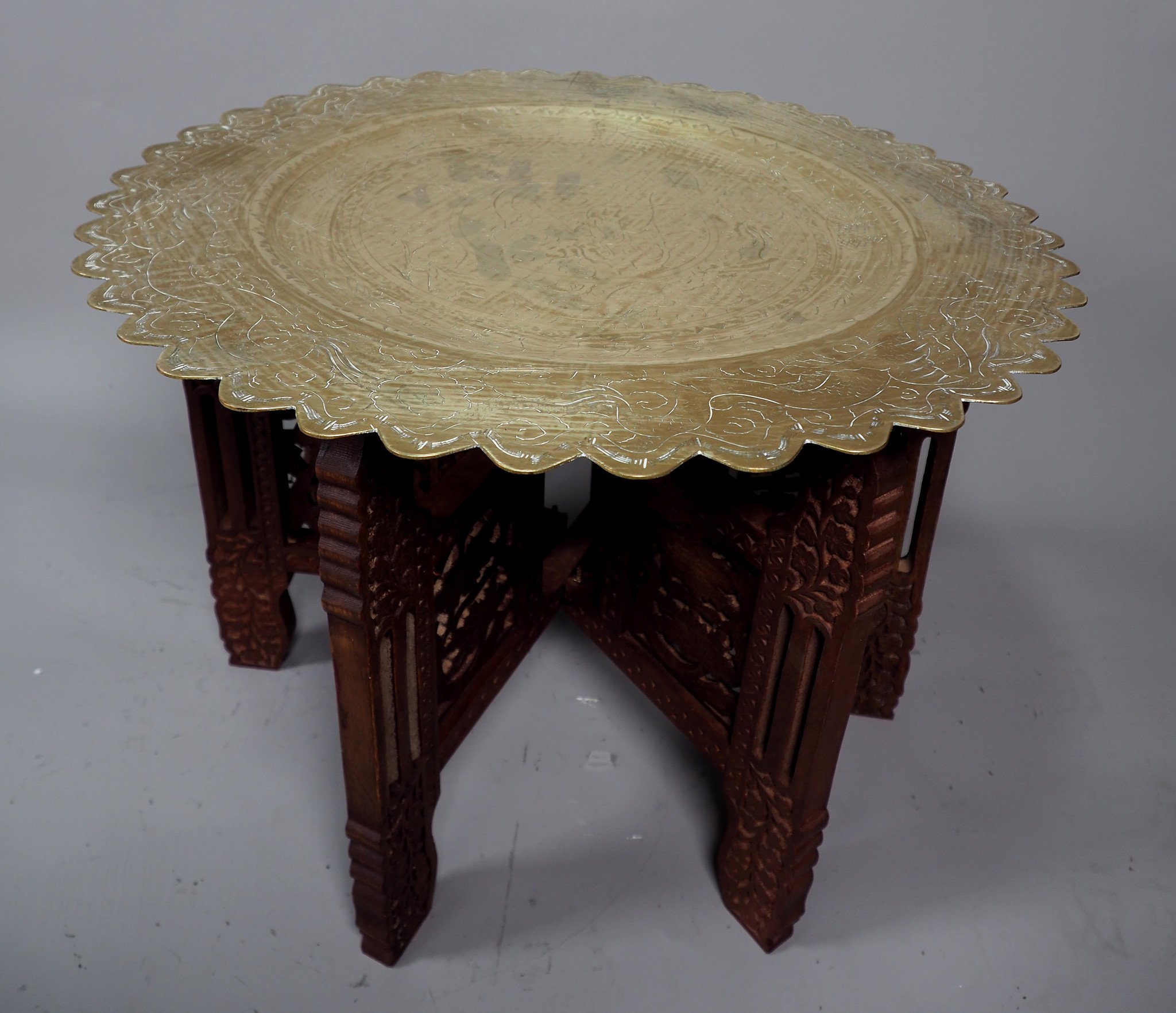 55  cm Ø  Antique ottoman orient Islamic  Hammer Engraved Brass table Tea table side table Tray from Afghanistan  No-HH - 3