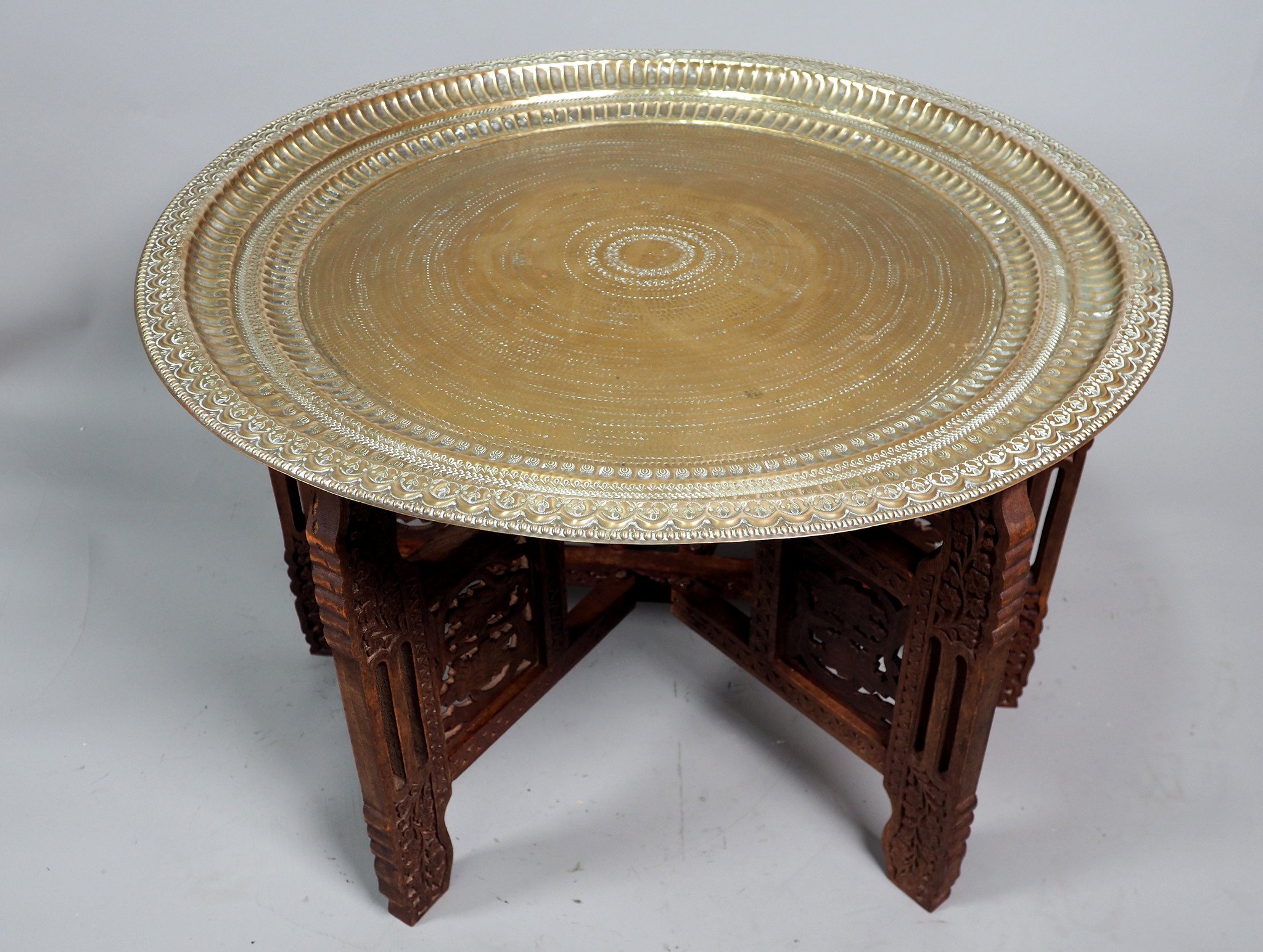 65  cm Ø  Antique ottoman orient Islamic  Hammer Engraved Brass table Tea table side table Tray from Afghanistan  No-HH - 4