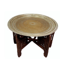 65 cm Ø Antik osmanisch ägyptisch marokkanisch orient Messing tablett Teetisch beisteltisch Afghanistan  Nr:  HH - 4
