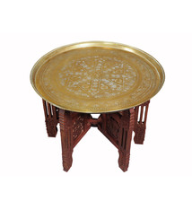 58  cm Ø  Antique ottoman orient Islamic  Hammer Engraved Brass table Tea table side table Tray from Afghanistan  No-HH - 7