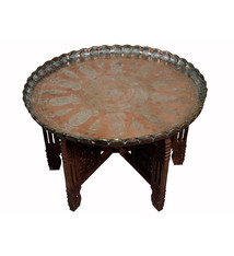 66 cm Ø Antik osmanisch ägyptisch marokkanisch orient Kupfer tablett Teetisch beisteltisch Afghanistan  Nr:  HH - 11