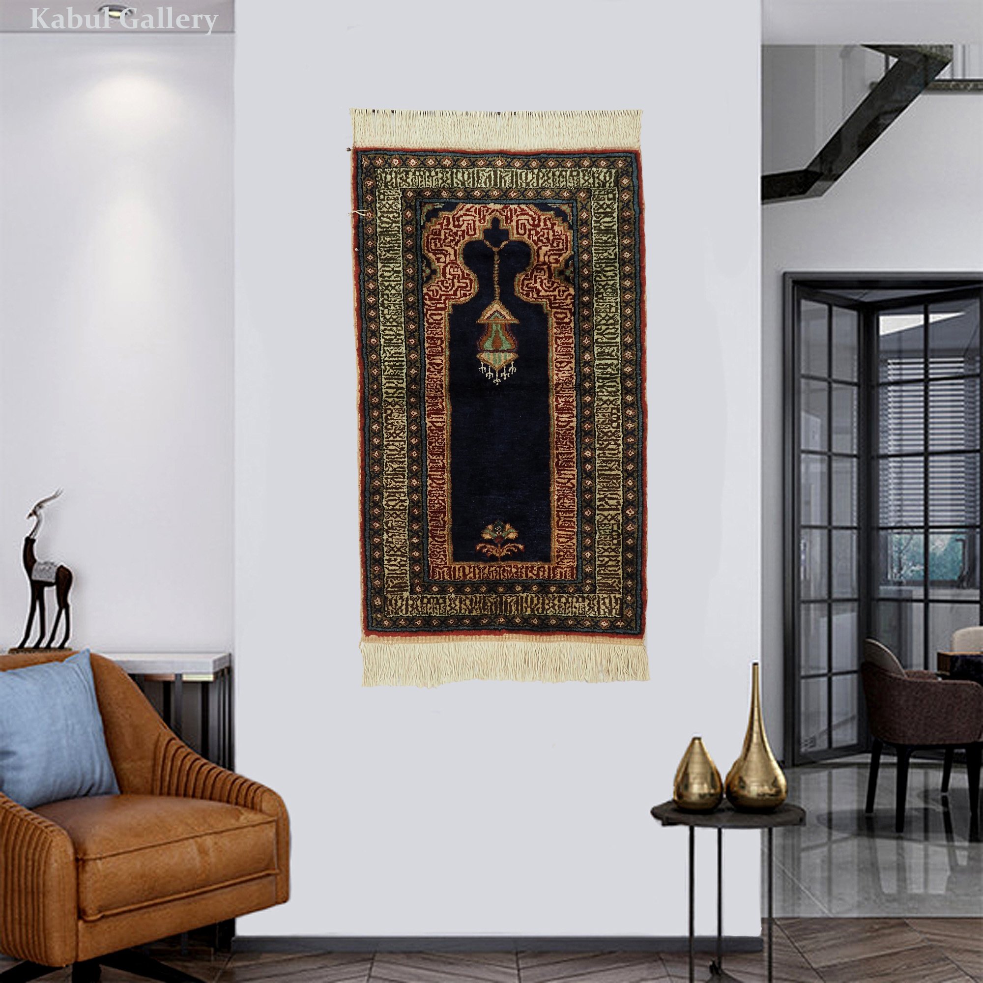 38,5x22.8 inch  hand knotted islamic Turkish Panderma rug carpet tapestry wall hanging prayerrug