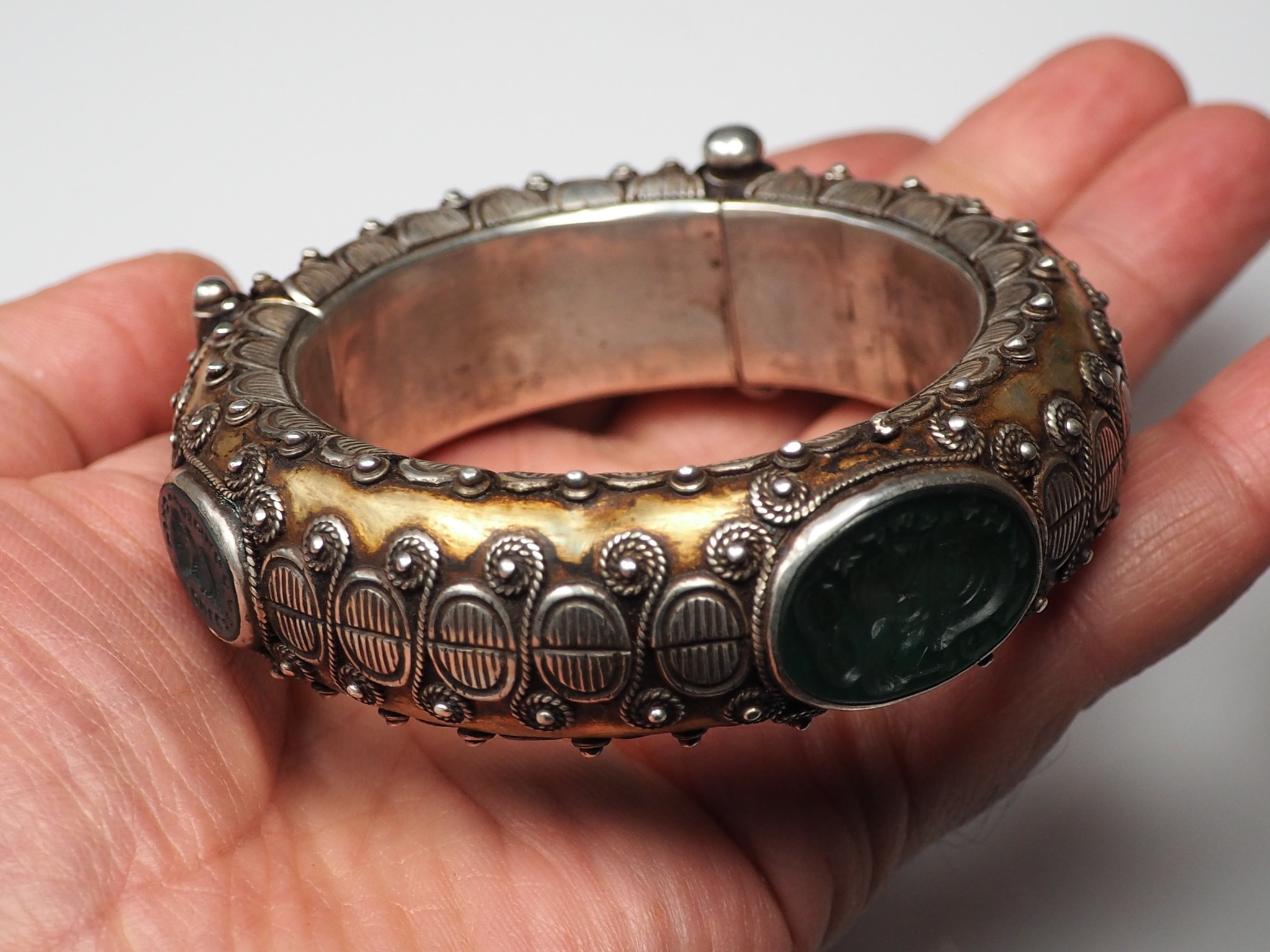 handmade vintage Afghan silver Jade cuff Bracelet  Afghanistan No-22/WL - A