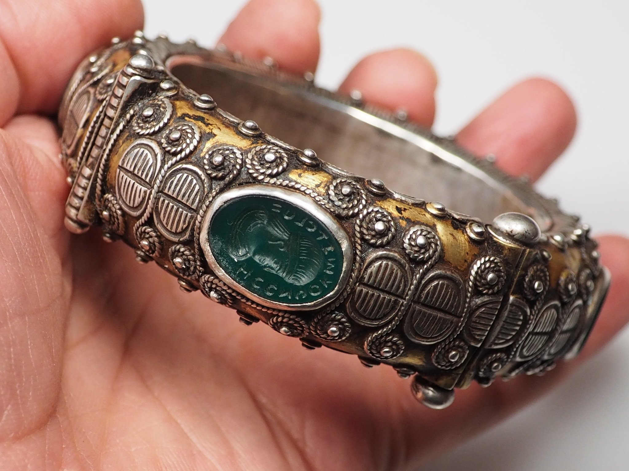 handmade vintage Afghan silver Jade cuff Bracelet  Afghanistan No-22/WL - A