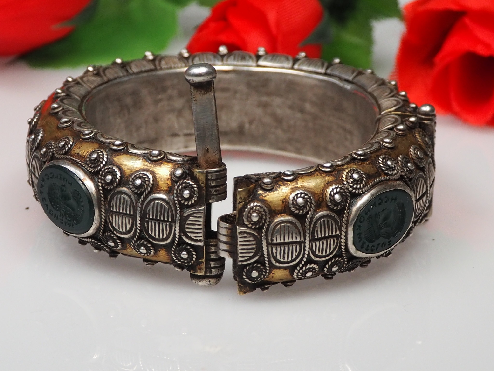 handmade vintage Afghan silver Jade cuff Bracelet  Afghanistan No-22/WL - A