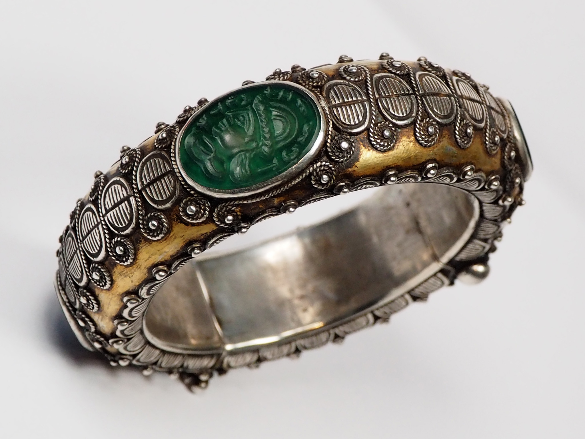 handmade vintage Afghan silver Jade cuff Bracelet  Afghanistan No-22/WL - A