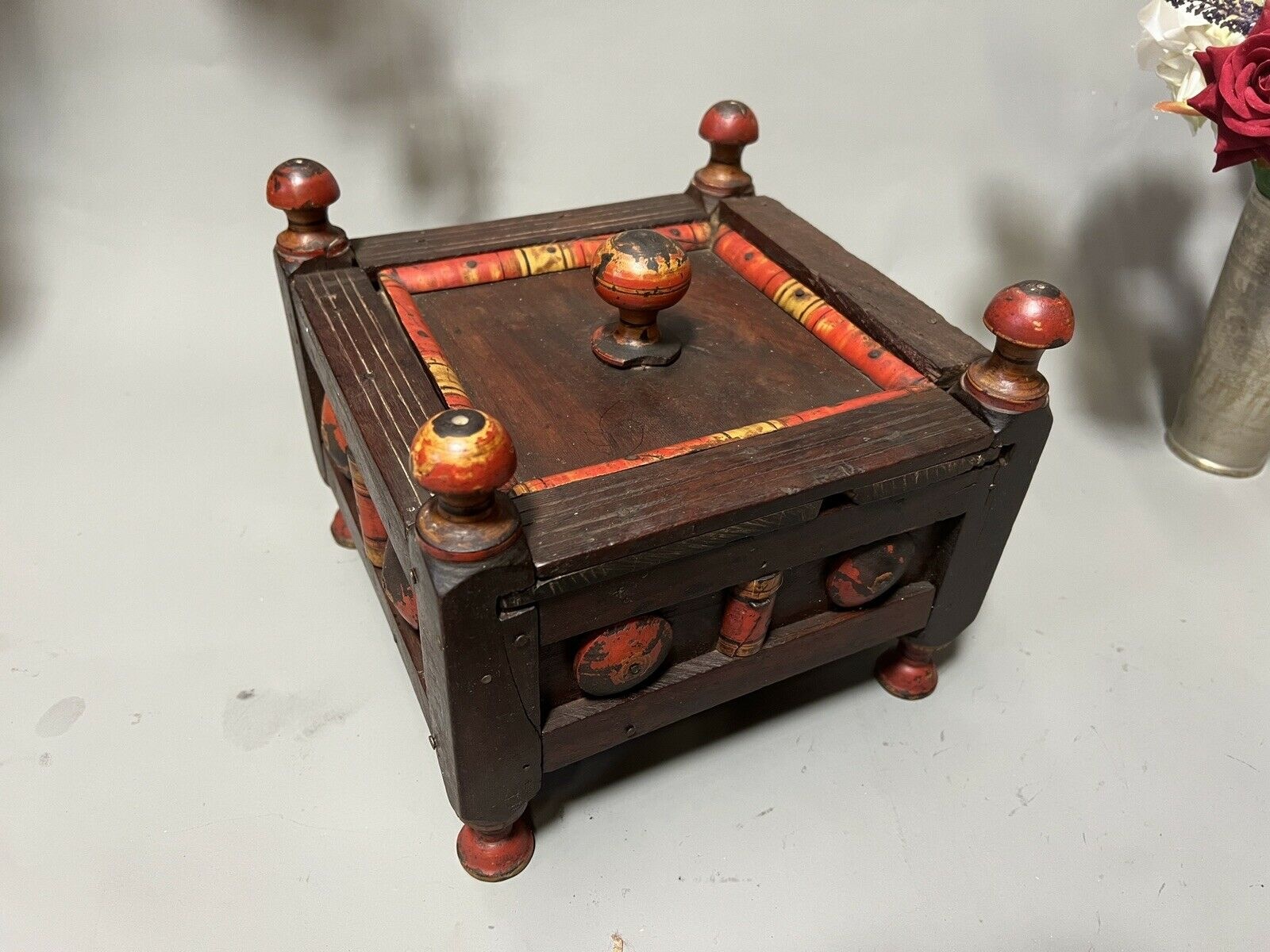 handpainted  wooden Lacquerware  Spice Box from Afghanistan / Pakistan No:B