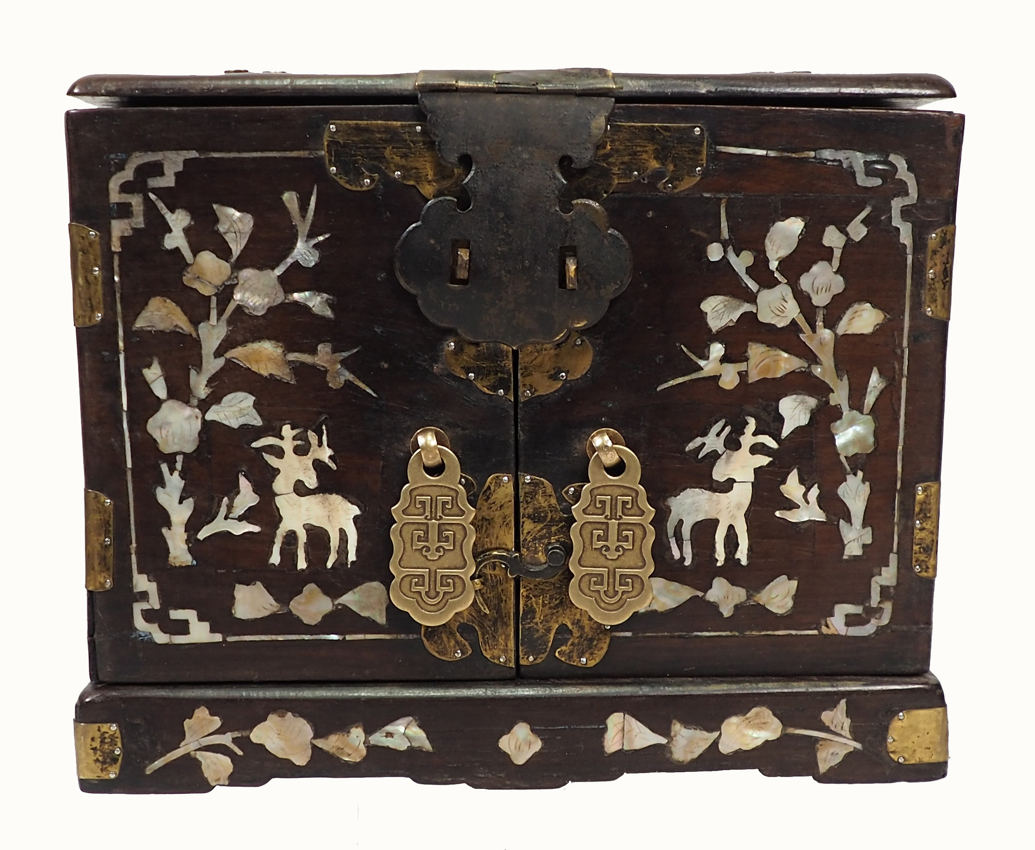 antike Chinesisch Palisander Holz Schmuckschatulle schminkkiste schminkkoffer mit Spiegel und Perlmutt Intarsien 19th century Rarität