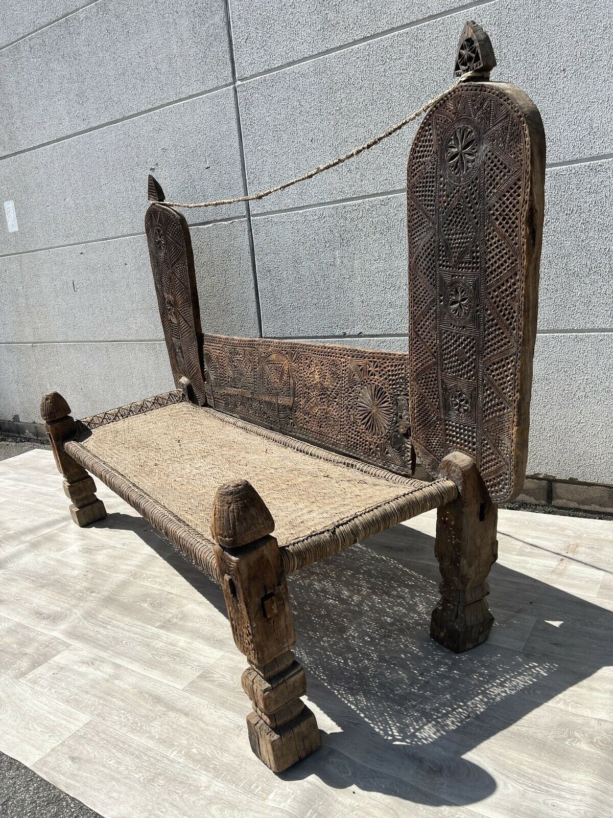 antique 19th century orient vintage cedar wood Chair bed from Nuristan Afghanistan / Swat Valley-Pakistan