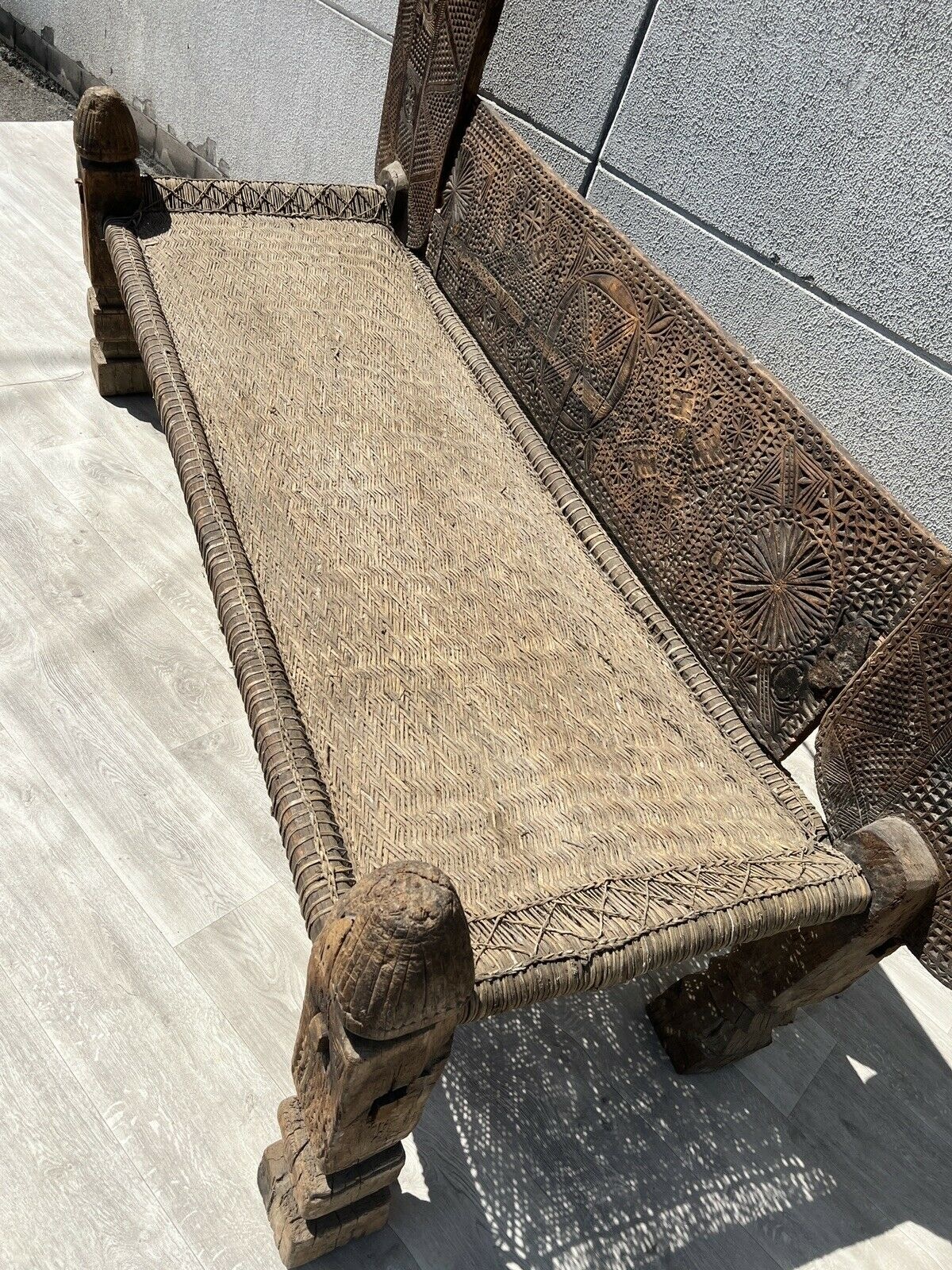 antique 19th century orient vintage cedar wood Chair bed from Nuristan Afghanistan / Swat Valley-Pakistan