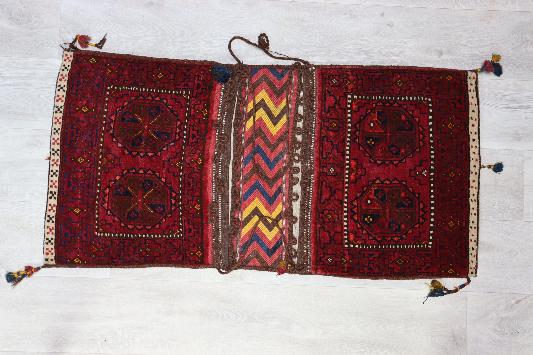 antique very rare  Turkmen nomadic  cushion orient seat Bohemian Turkmenistan pillow Doublebag saddle bag khorjin  No:22/18