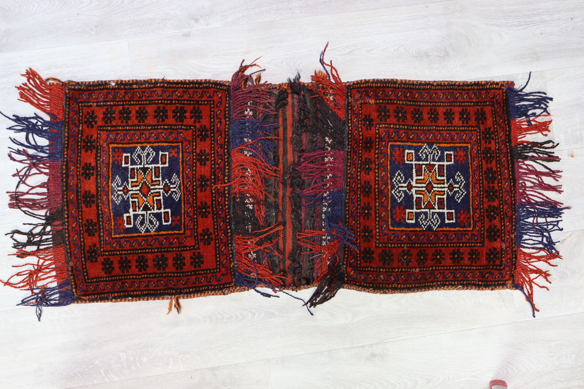 110x50 cm Antik orient Belotsch Teppich nomaden sitzkissen cushion Doppeltasche Satteltasche (Khorjin) Torba Belochistan Afghanistan Nr: 19