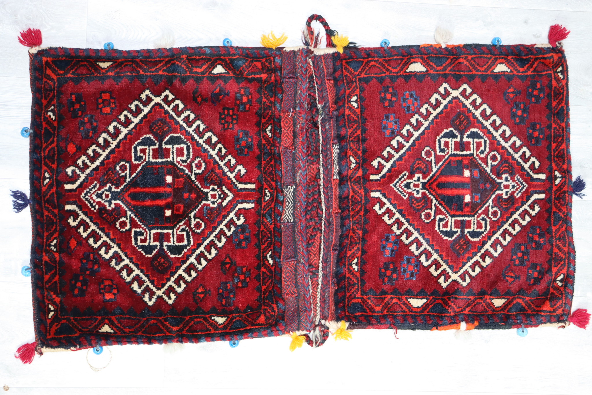 110x58 cm Antik orient Belotsch Teppich nomaden sitzkissen cushion Doppeltasche Satteltasche (Khorjin) Torba Belochistan Afghanistan Nr: 20