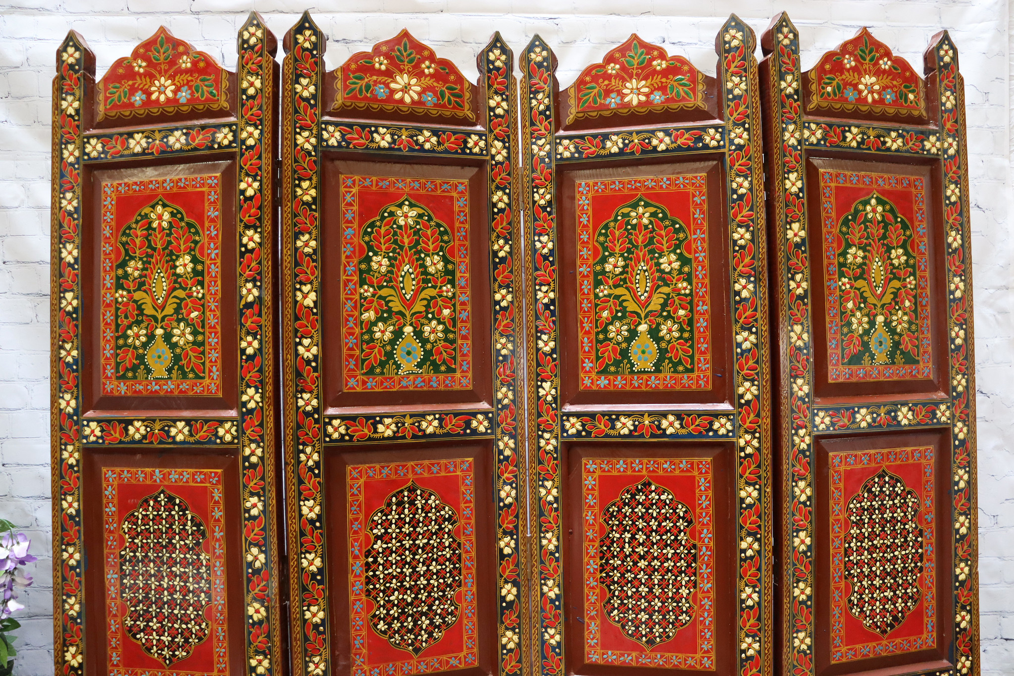 orient vintage wooden Screen room divider partition double-sided Relief miniature painting from Afghanistan MGL