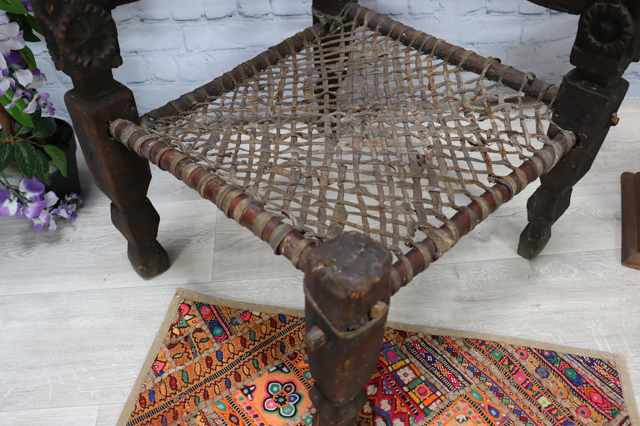 antique 19th century orient vintage cedar wood Chair from Nuristan Afghanistan / Swat Valley-Pakistan with two adjoining back