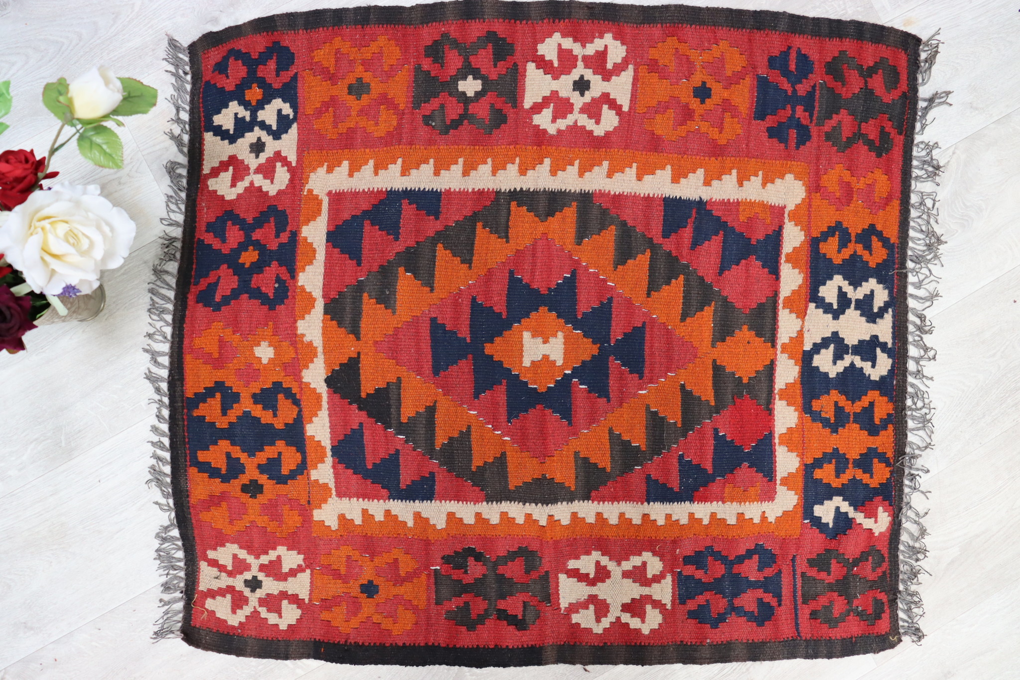 100x90  cm  oriental Handmade nomadic  kilim from north Afghanistan   - 16