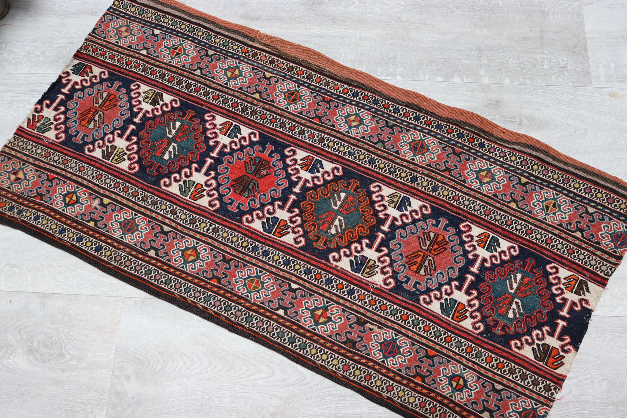 100x50 cm Antik orient handgewebte Teppich Nomaden Keim Shahsavan sumakh mafrash front Vorderseite Nr- 35