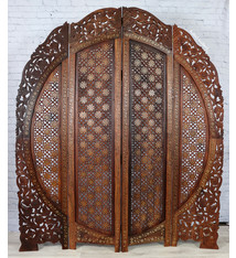 exklusiv orientalische Massiv Holz faltbare doppelseitige Paravent Raumteiler Stellwand Trenwand mit Messing intarsien