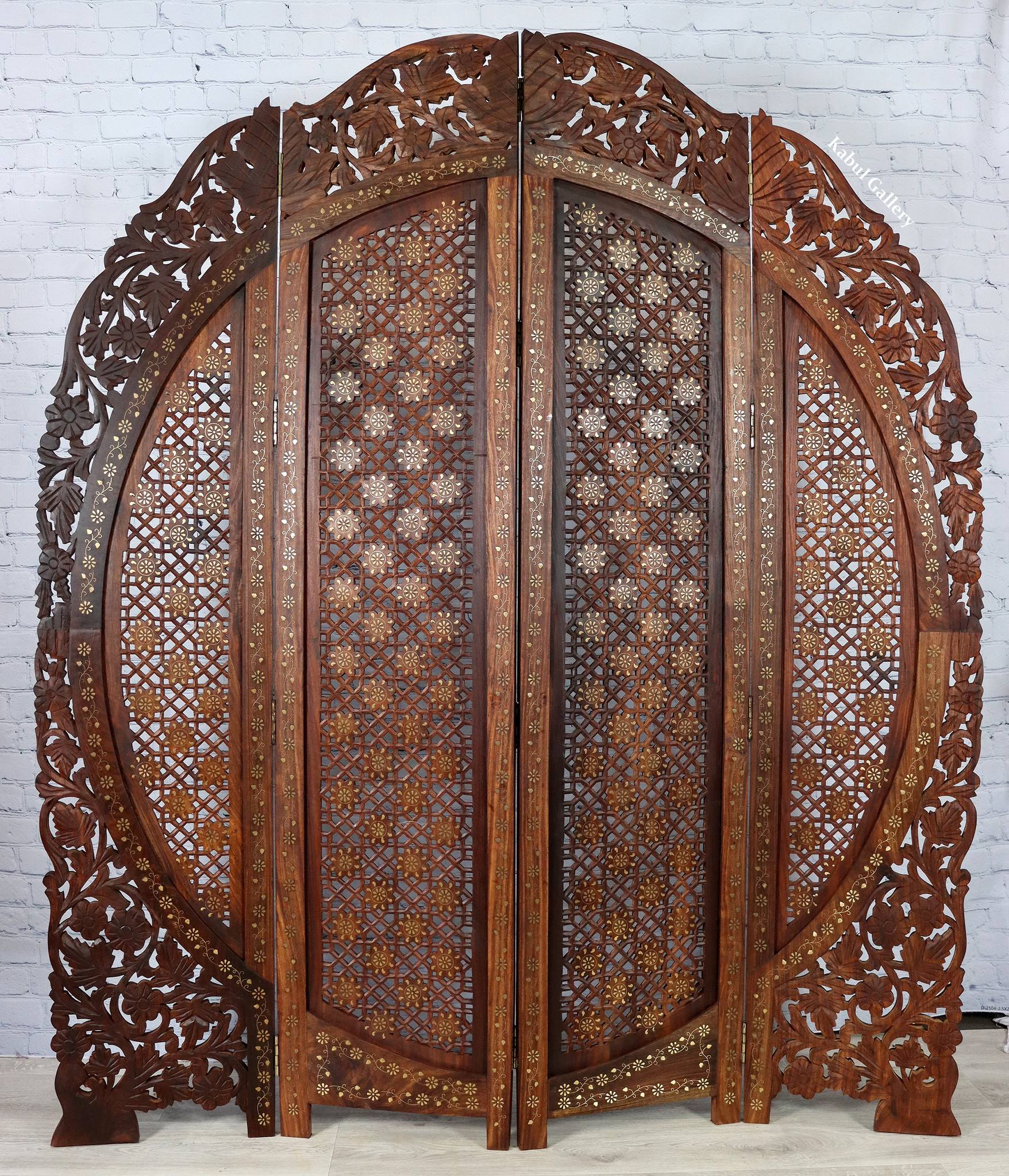 exklusiv orientalische Massiv Holz faltbare doppelseitige Paravent Raumteiler Stellwand Trenwand mit Messing intarsien
