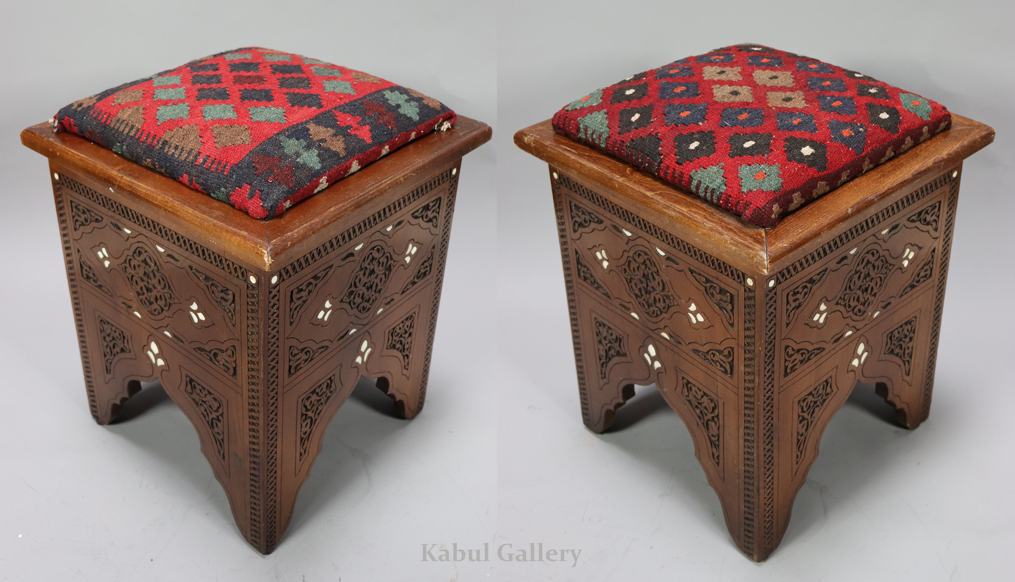 Antique  islamic ottoman Stool Moorish Arabic  art withe kilim seat cover