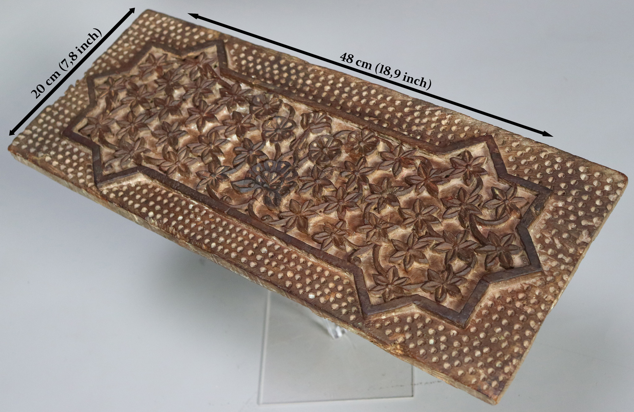 48 cm x 20 cm antik orient handgeschnitzte islamische Massiv Holz  Afghanistan Nuristan Panel Pakistan Swat-Valley 18/19 Jh. Nr:22/11