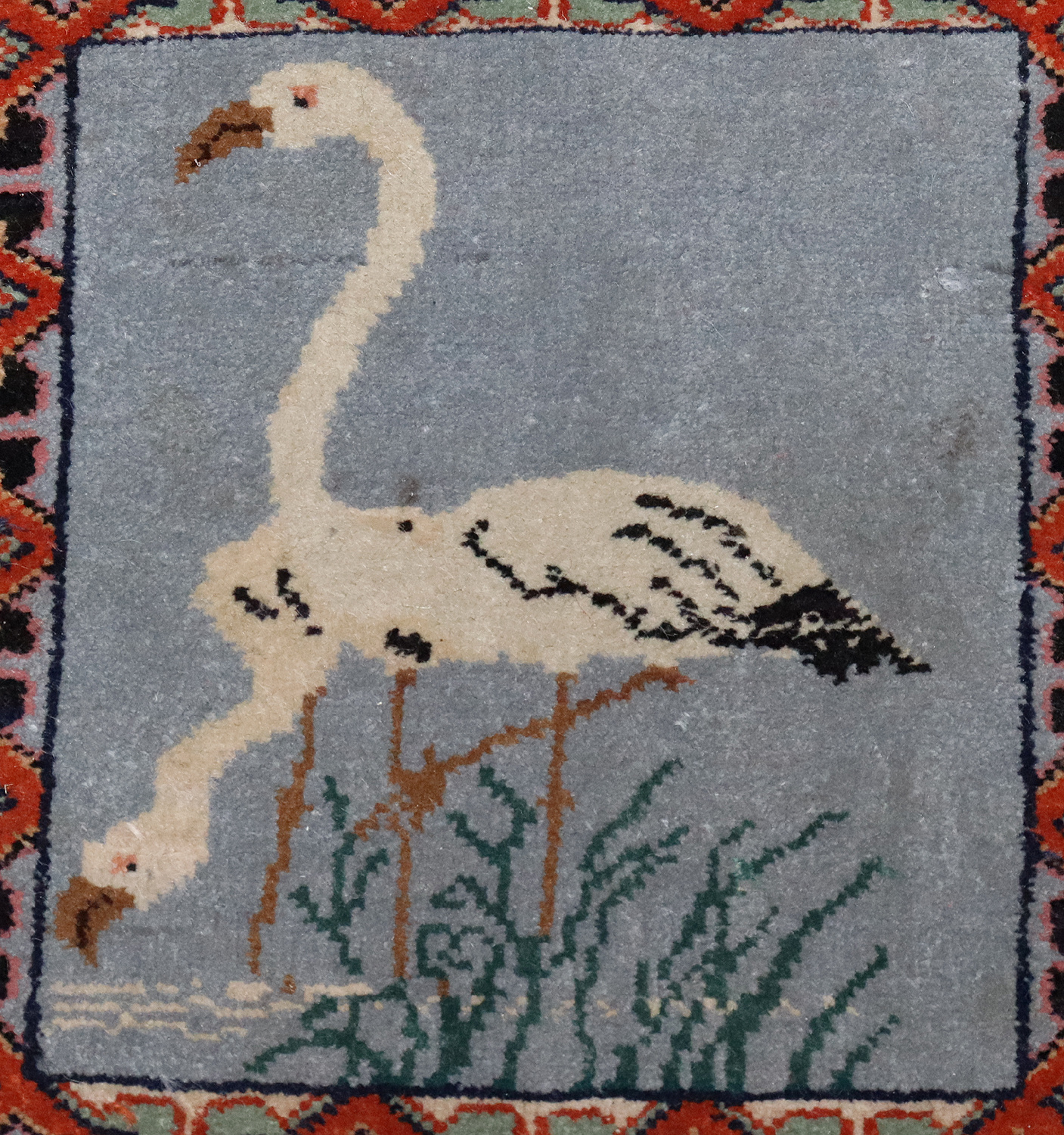 59x53 cm Afghan Nomaden Belotsch Orientteppich Wandteppich Vogel Flamingos