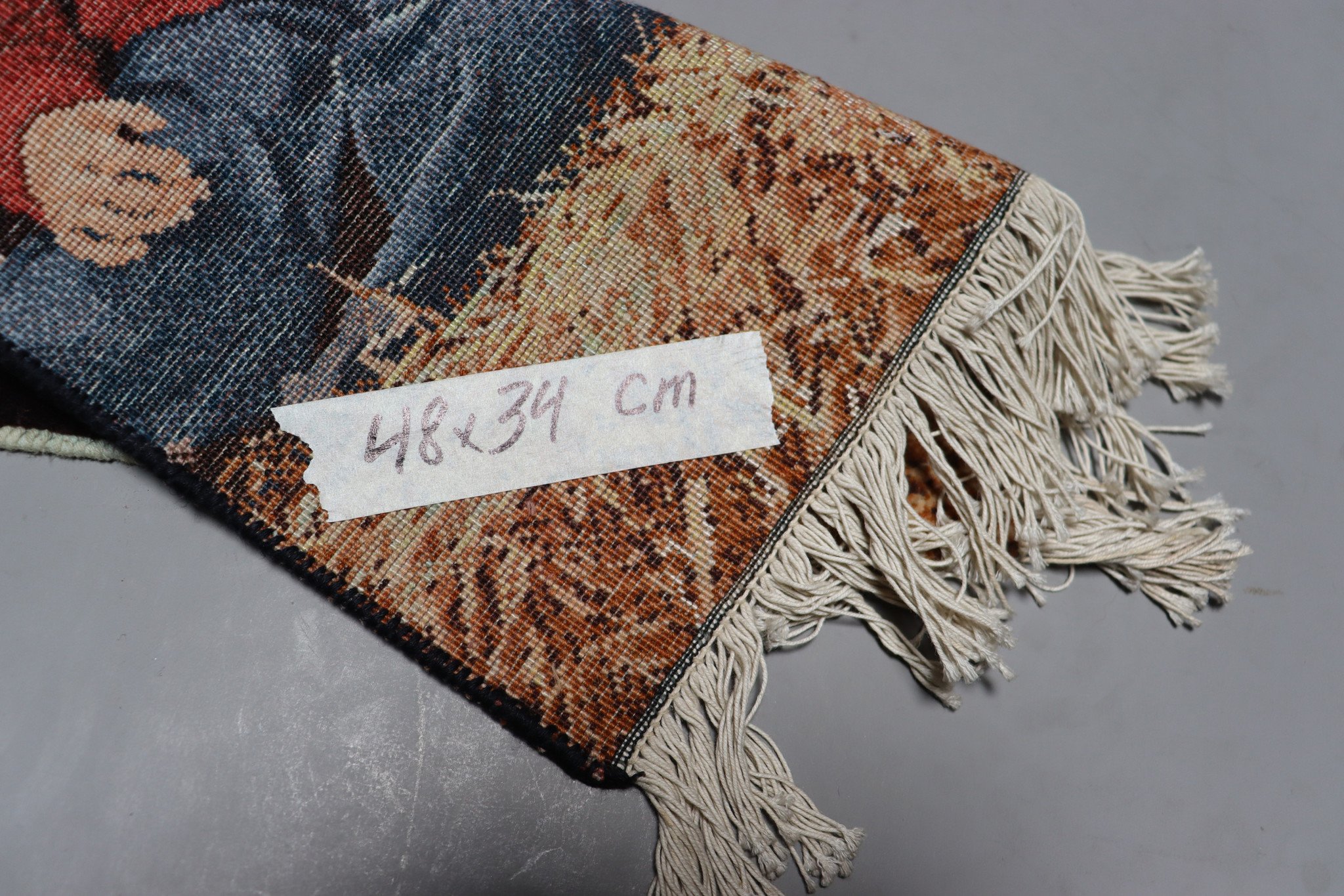 48x34 cm  handgeknüpfte Orientteppich Bilderteppich Wandteppich Mädchen mit Schaf